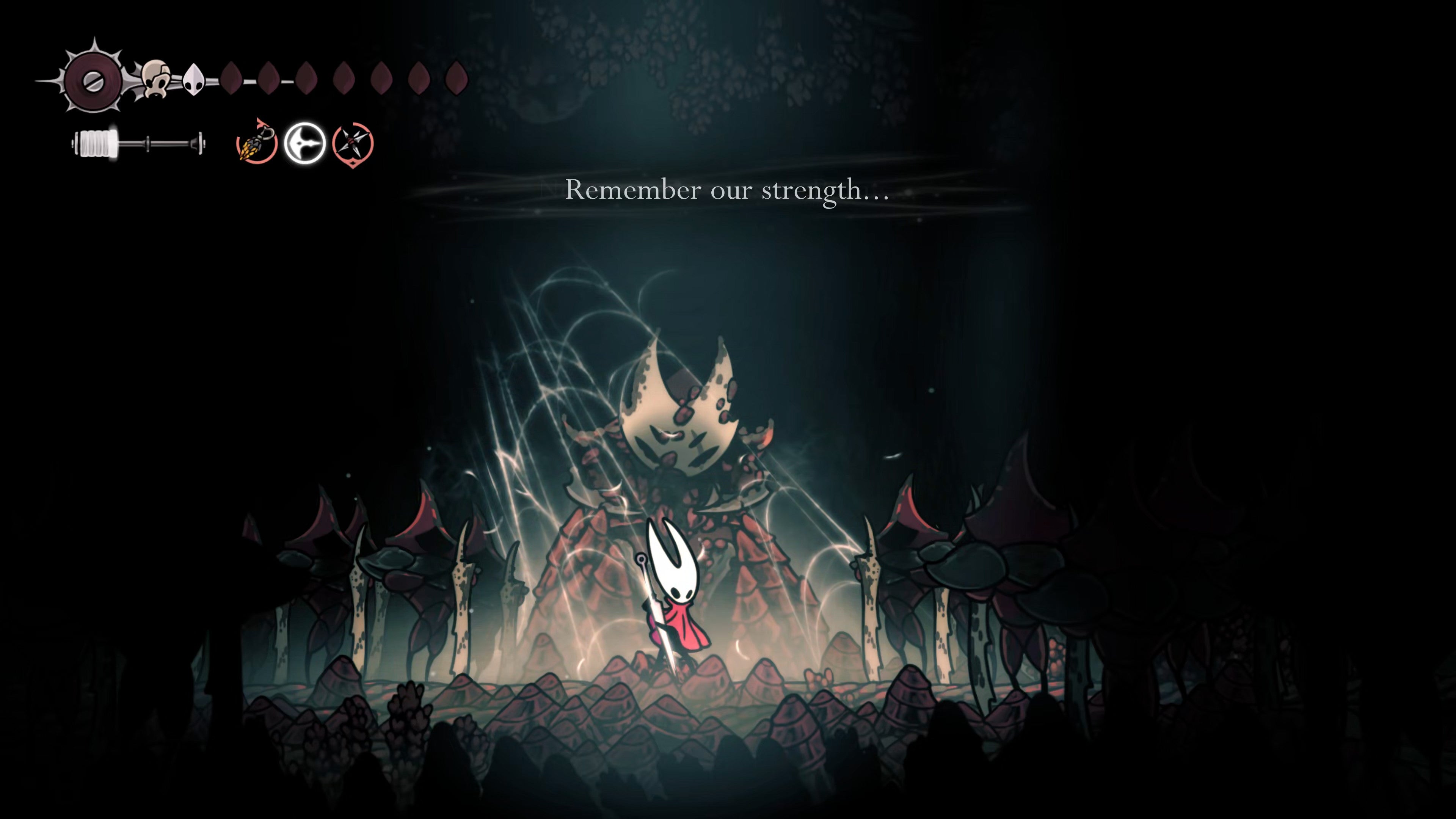 A screenshot of Hollow Knight: Silksong showing the path through the Sands Of Karak. - 53