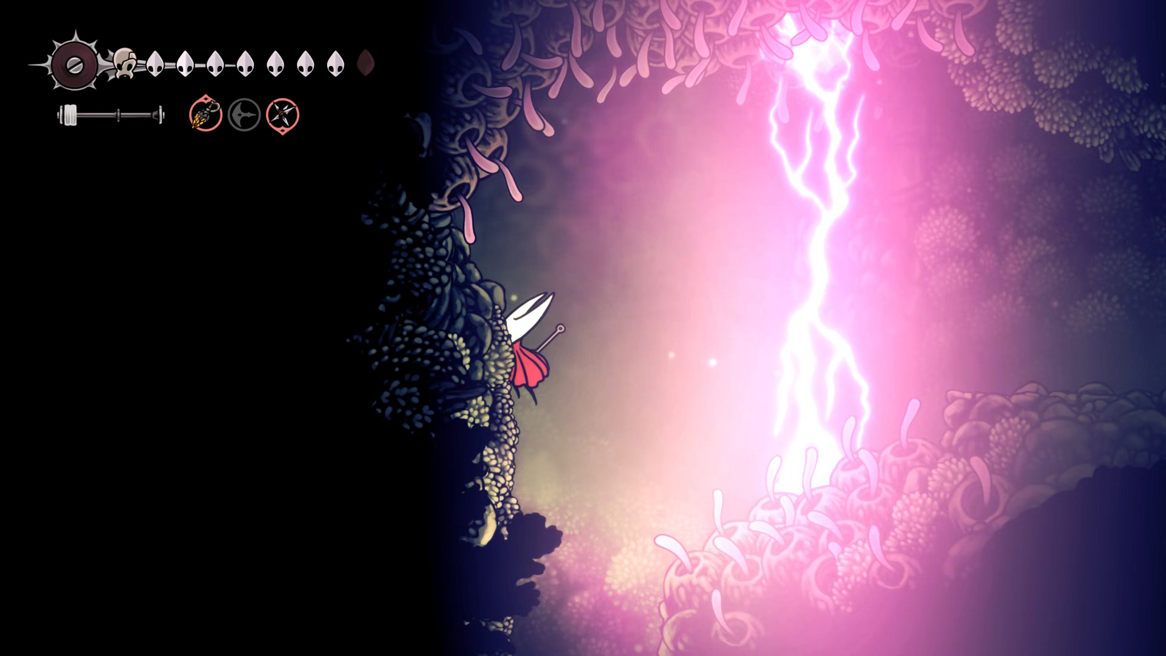 A screenshot of Hollow Knight: Silksong showing the path through the Sands Of Karak. - 42