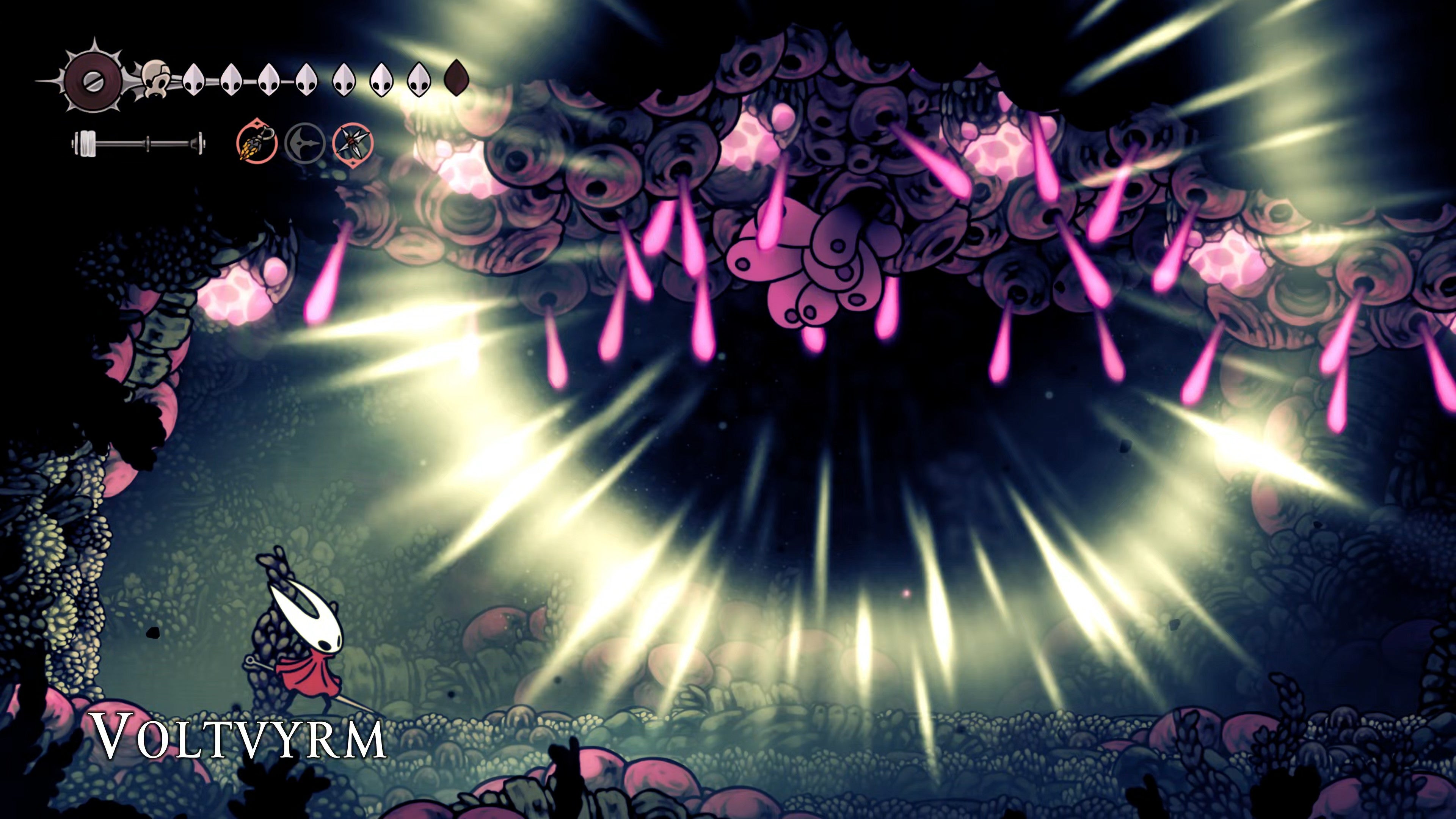 A screenshot of Hollow Knight: Silksong showing the path through the Sands Of Karak. - 11