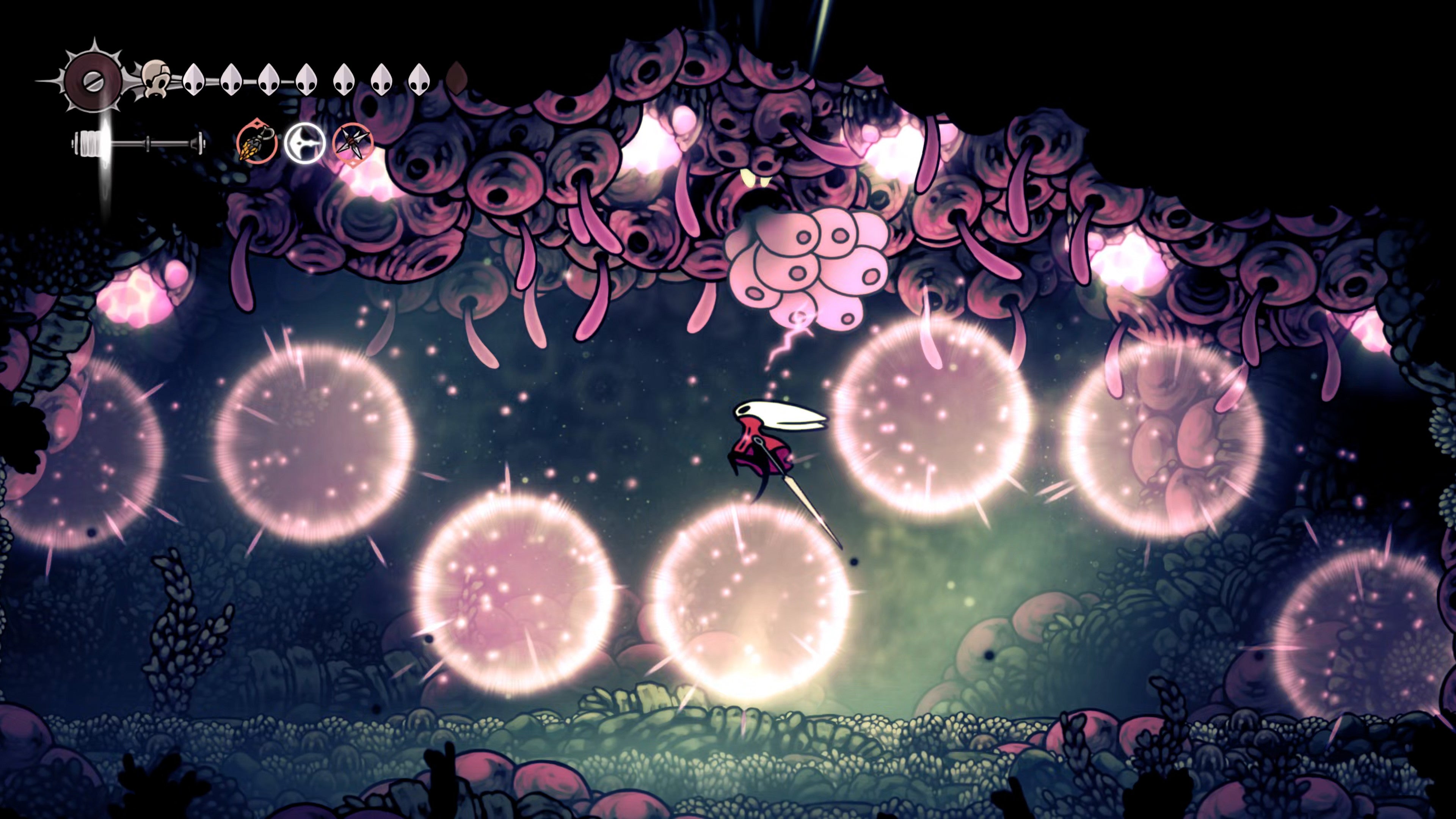A screenshot of Hollow Knight: Silksong showing the path through the Sands Of Karak. - 45