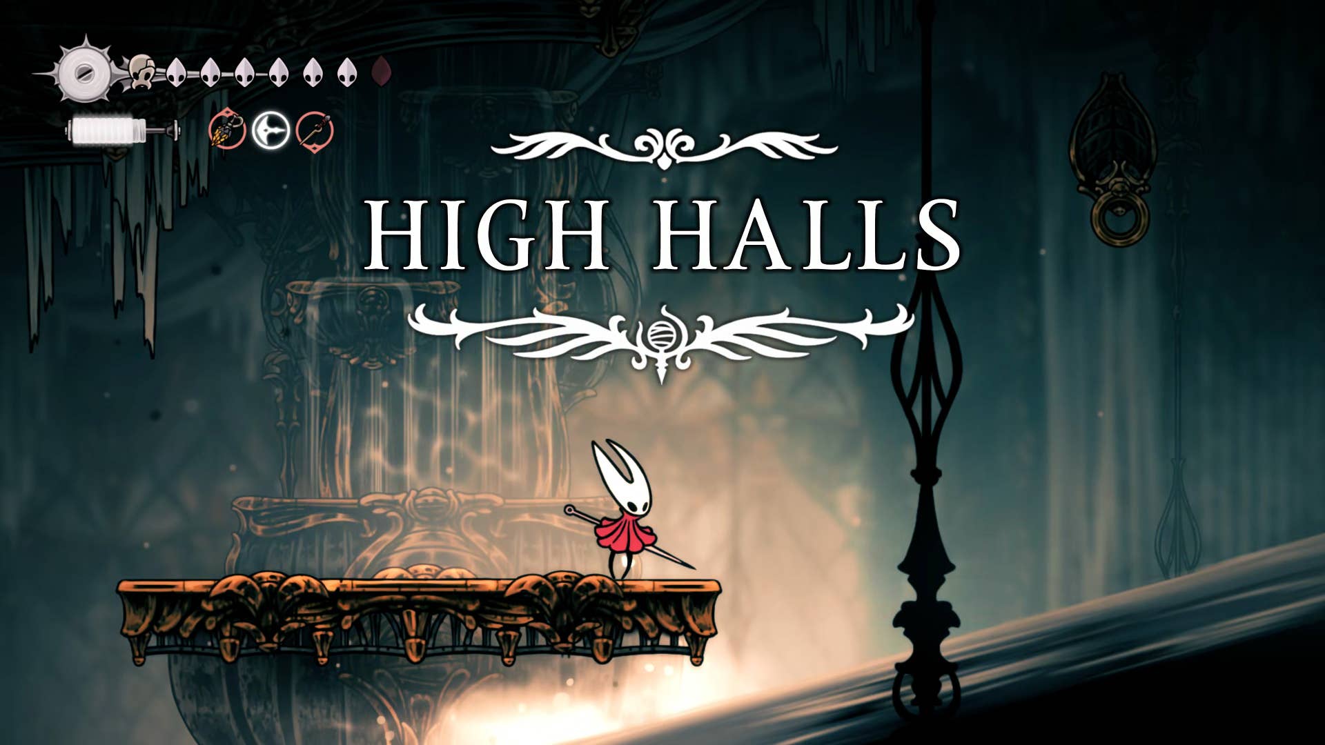 Hollow Knight screenshot: Silksong showing the path through High Halls.