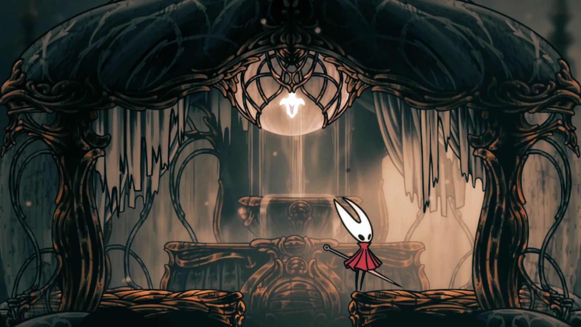 A screenshot of Hollow Knight: Silksong showing the path through the High Halls. - 15