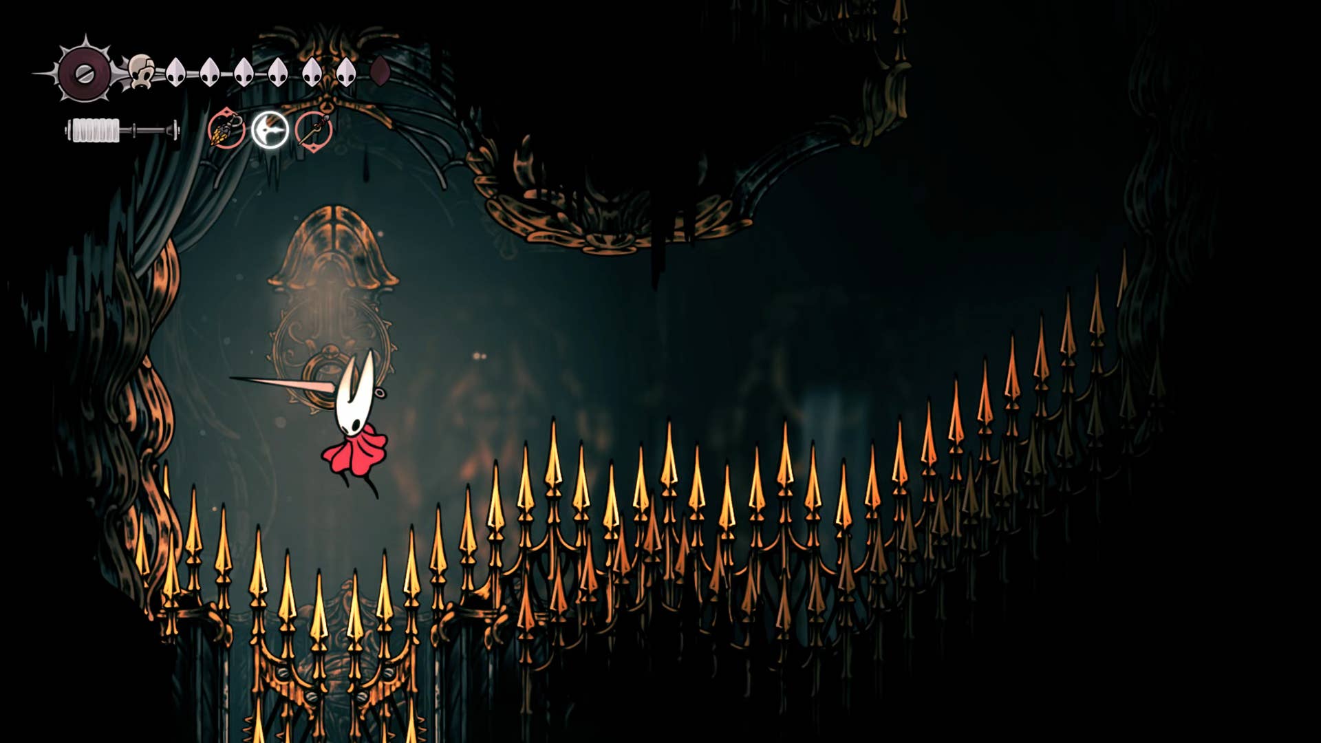 Hollow Knight screenshot: Silksong showing the path through High Halls.