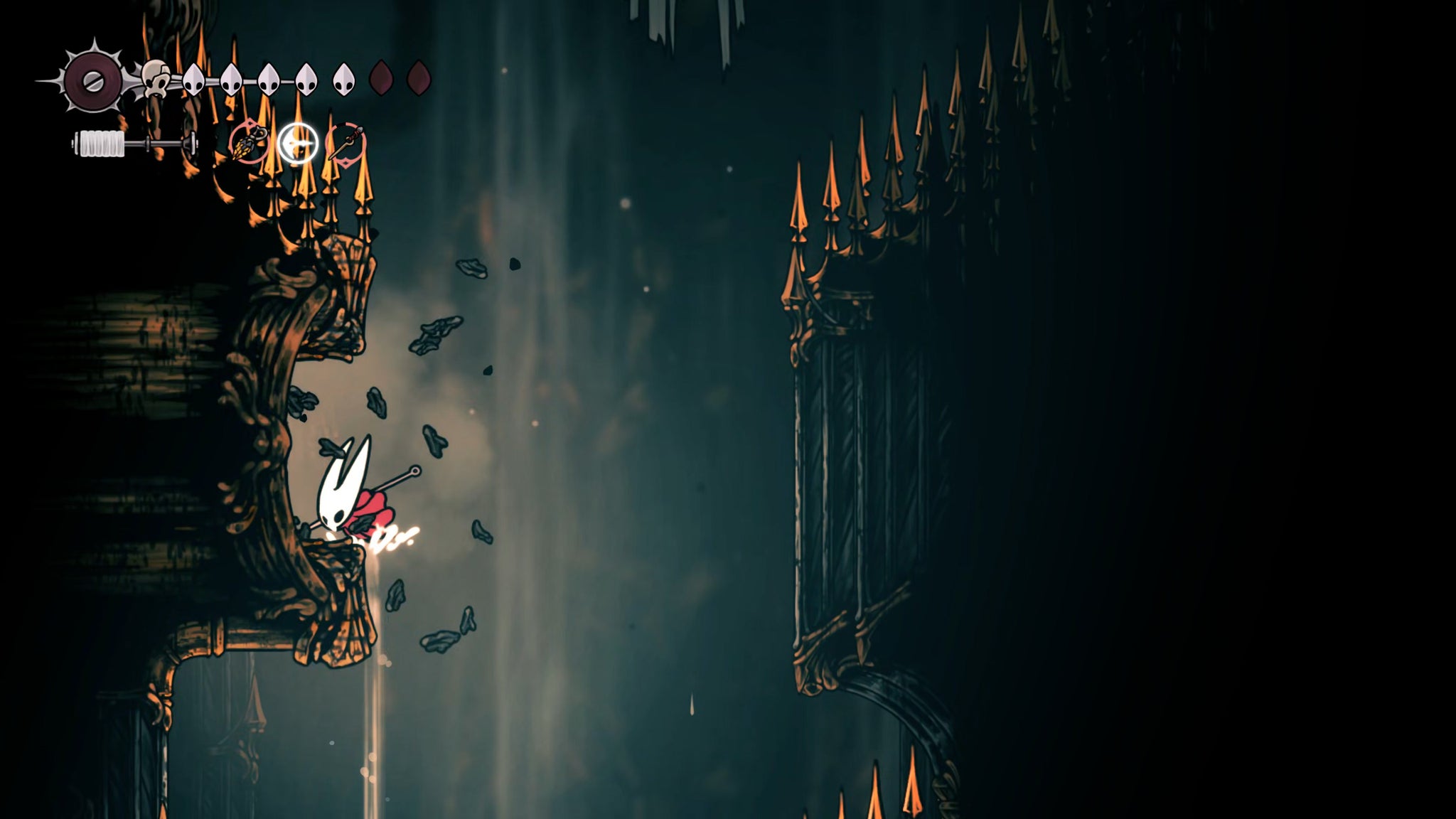 A screenshot of Hollow Knight: Silksong showing the path through the High Halls. - 22