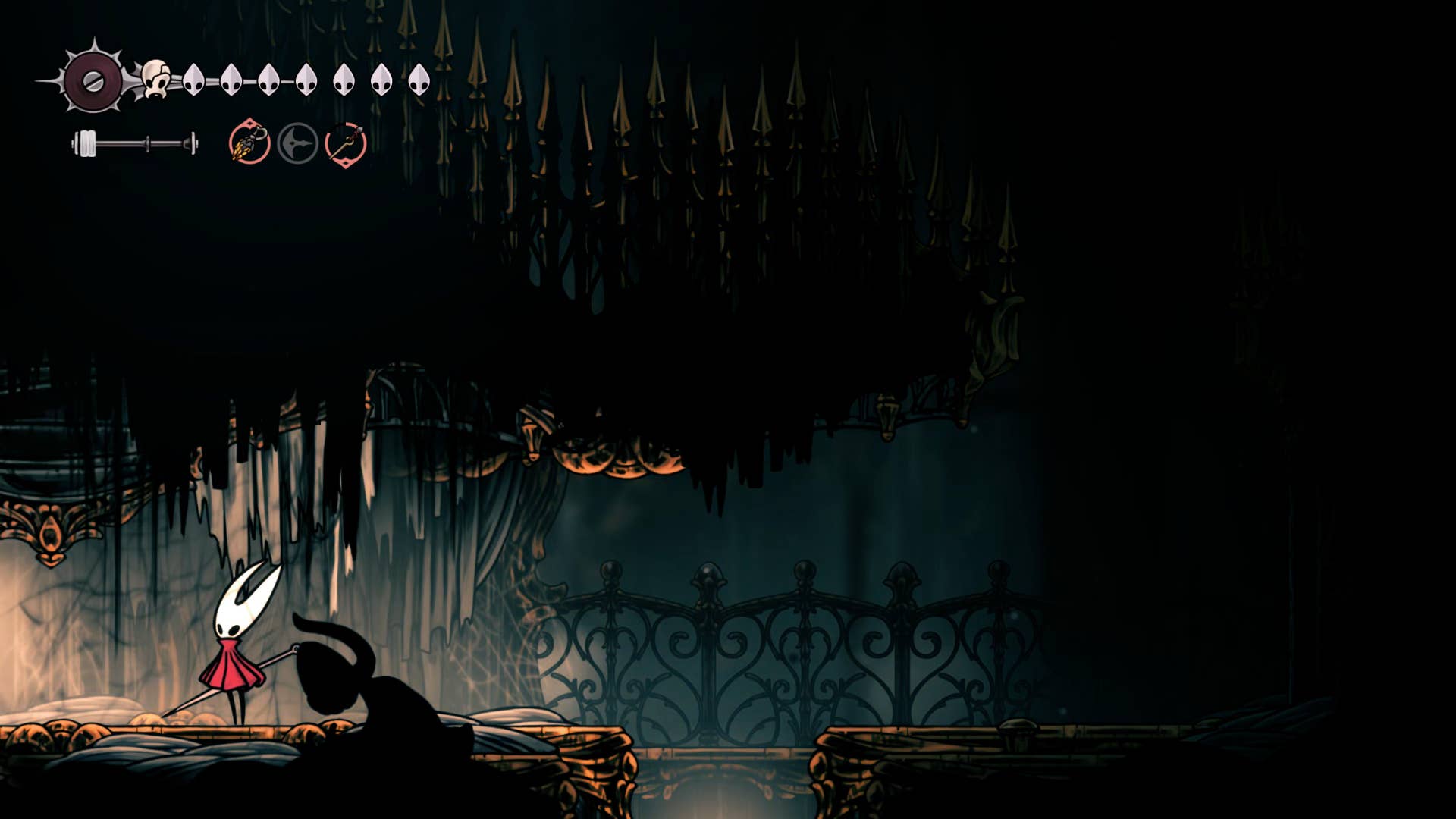 Hollow Knight screenshot: Silksong showing the path through High Halls.