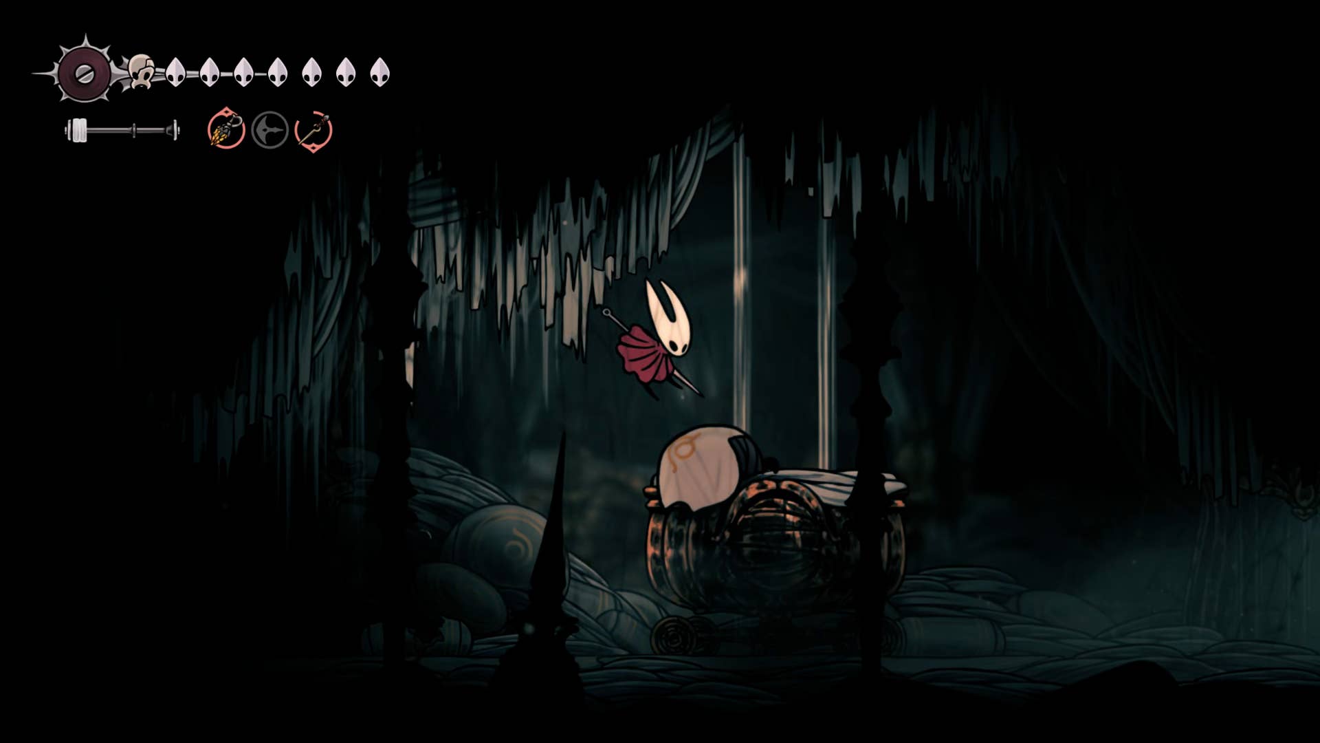Hollow Knight screenshot: Silksong showing the path through High Halls.