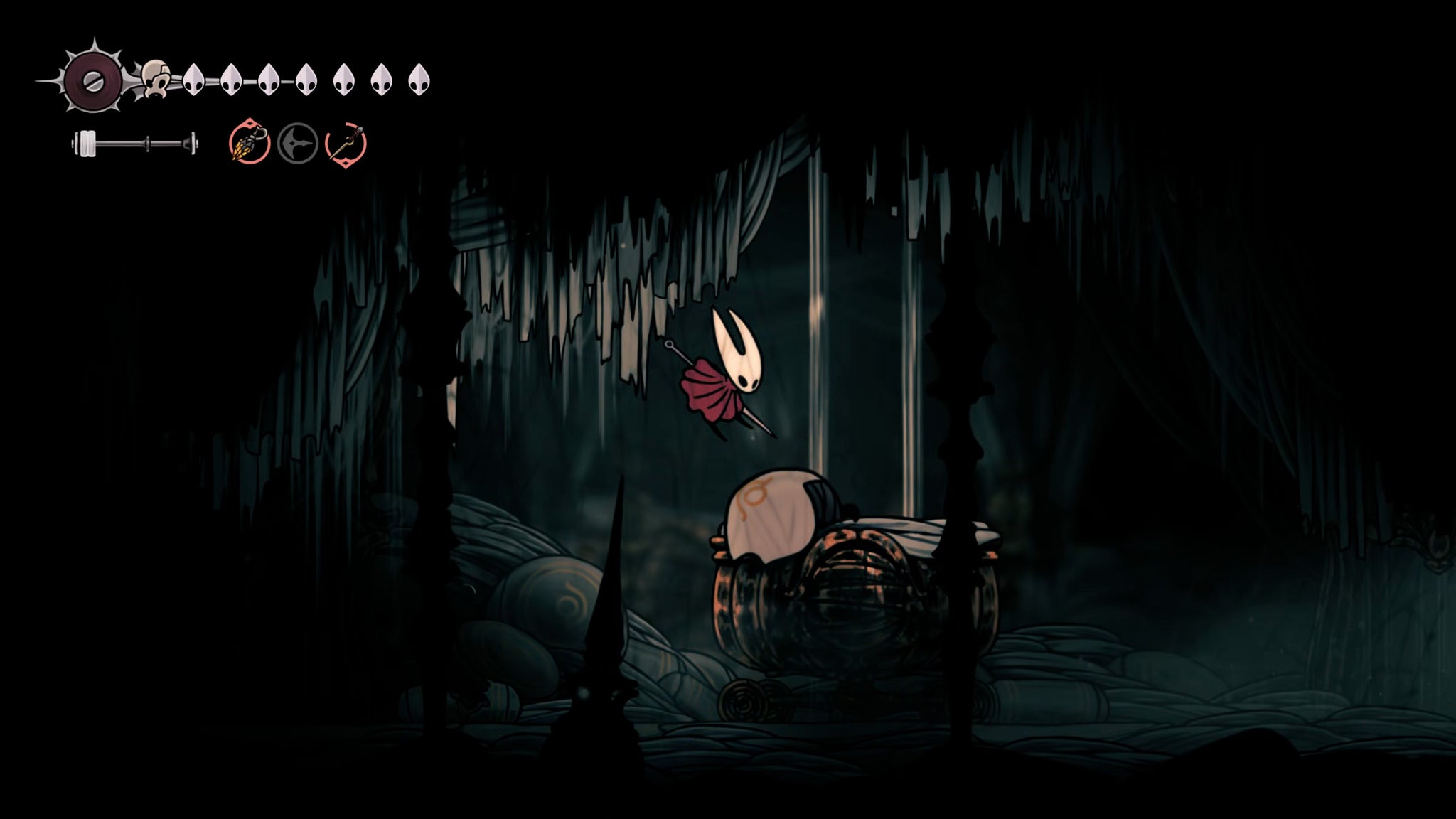 A screenshot of Hollow Knight: Silksong showing the path through the High Halls. - 27