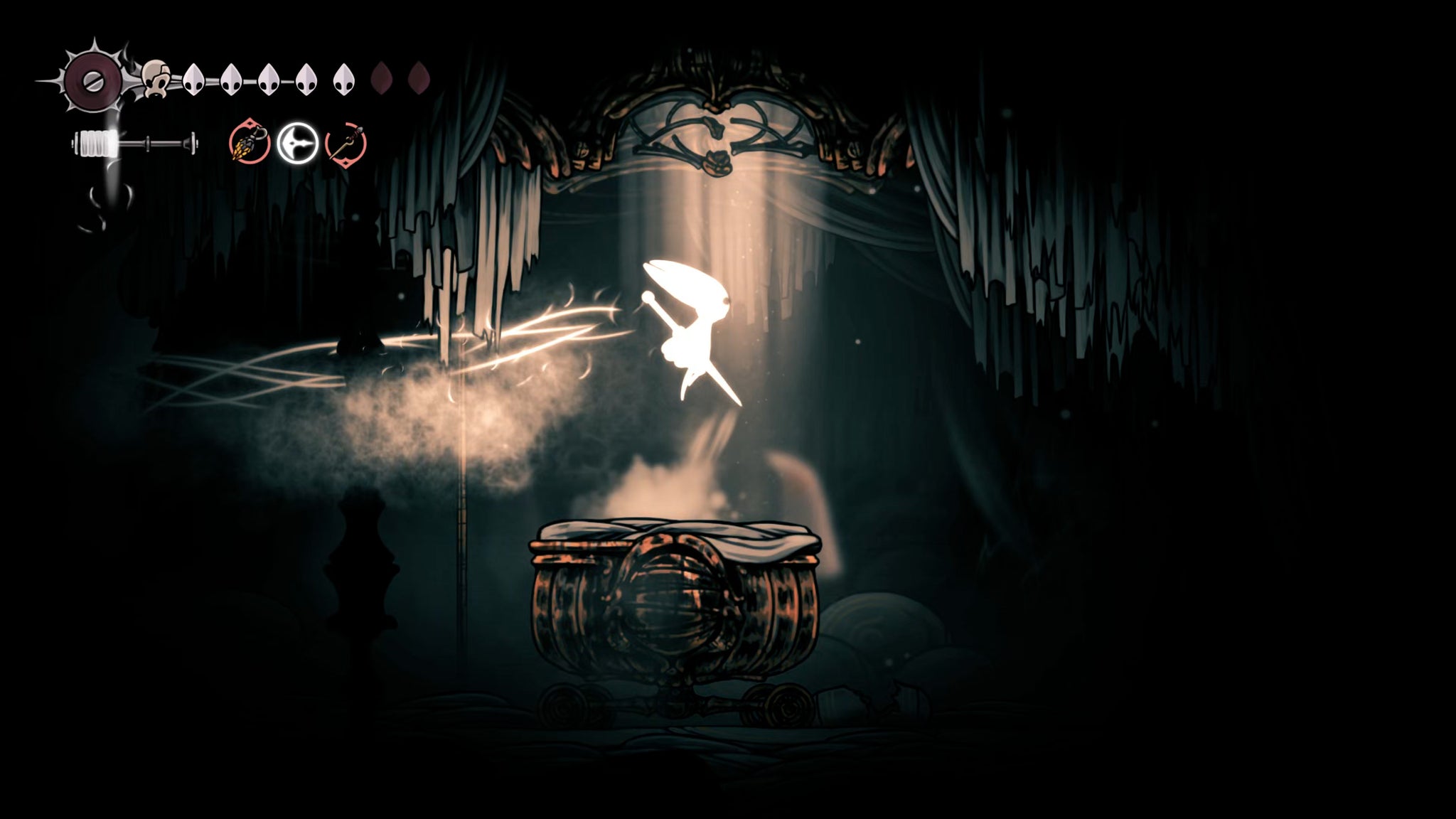 A screenshot of Hollow Knight: Silksong showing the path through the High Halls. - 28