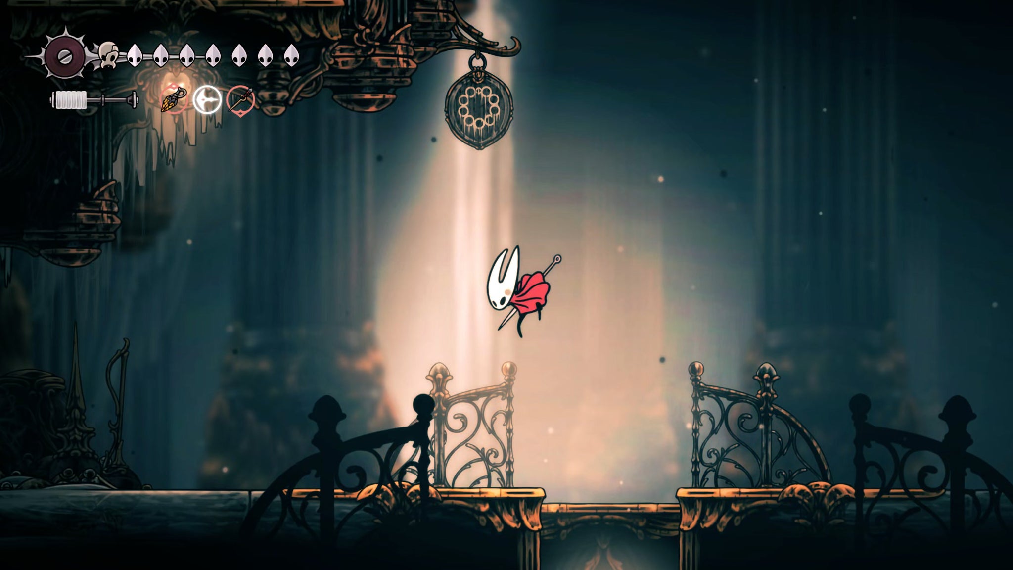 A screenshot of Hollow Knight: Silksong showing the path through the High Halls. - 33
