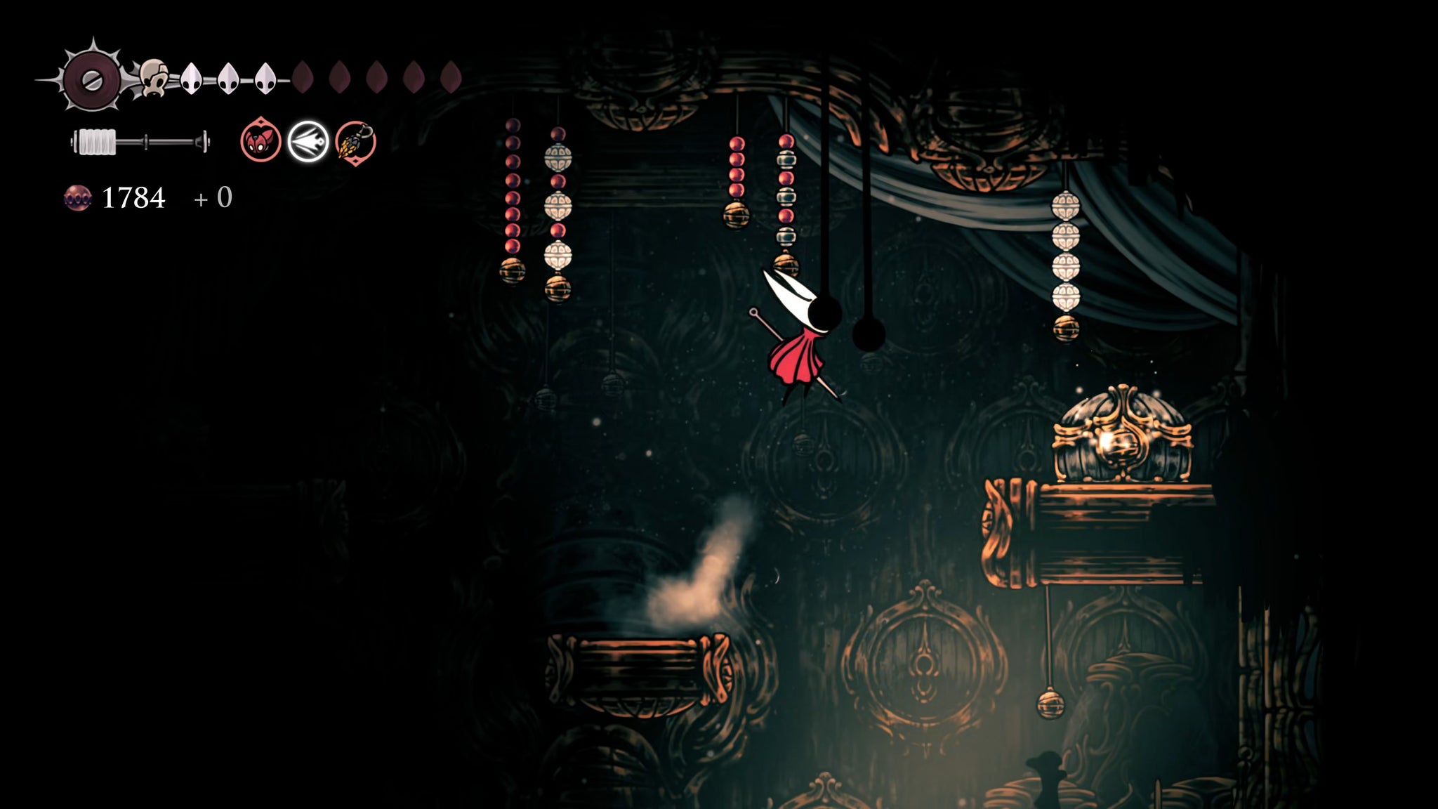 A screenshot of Hollow Knight: Silksong showing the path through the High Halls. - 37