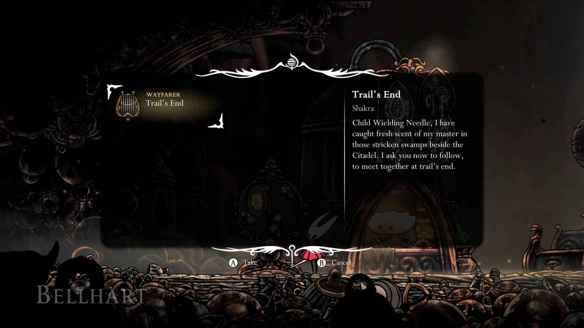 Hollow Knight screenshot: Silksong showing the path through High Halls.