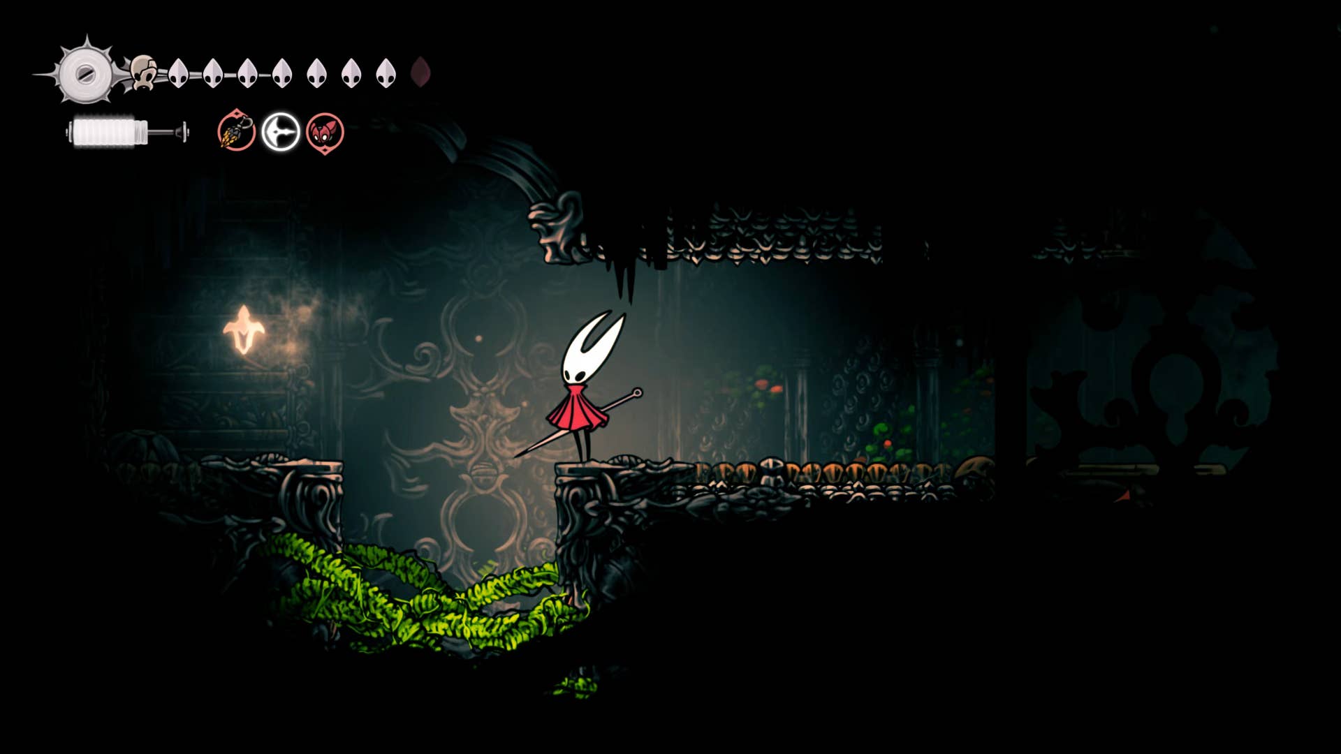 Hollow Knight screenshot: Silksong shows the path through memory.