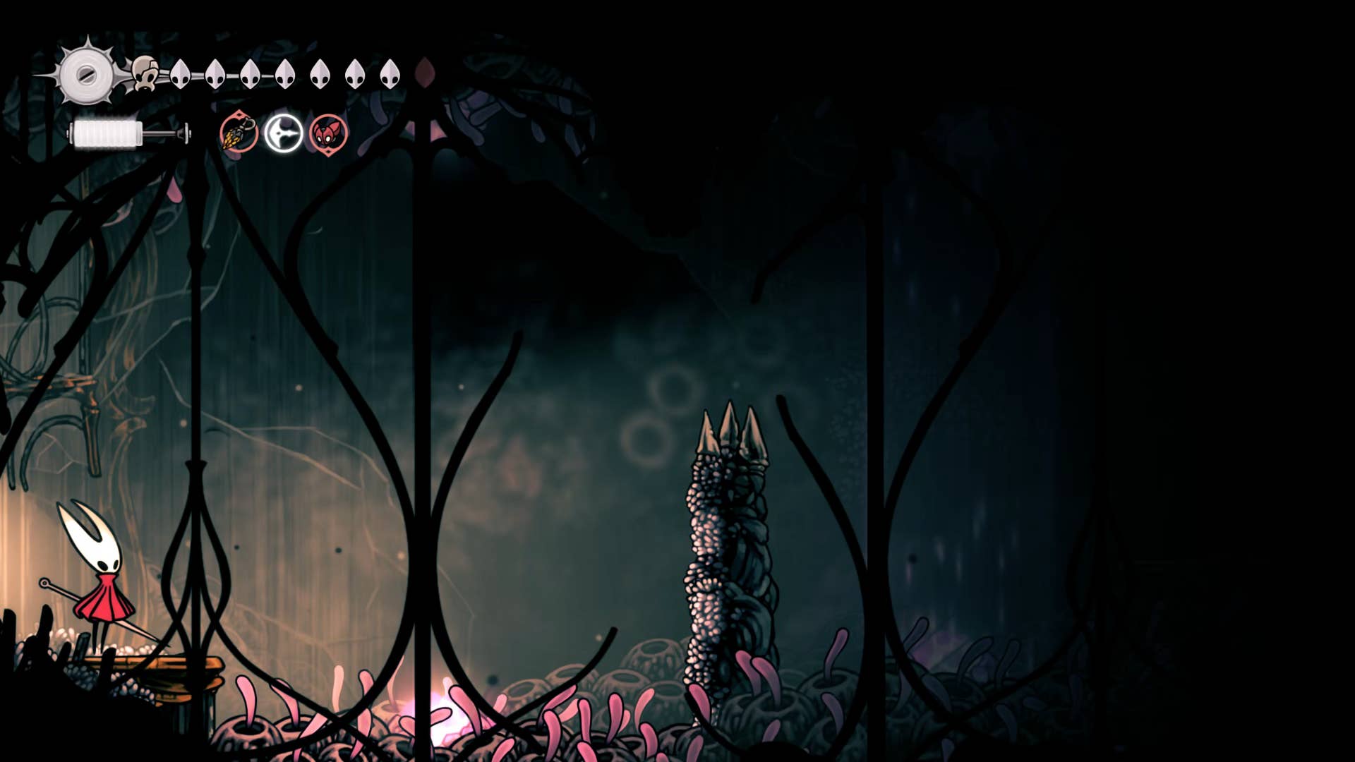 Hollow Knight screenshot: Silksong shows the path through memory.