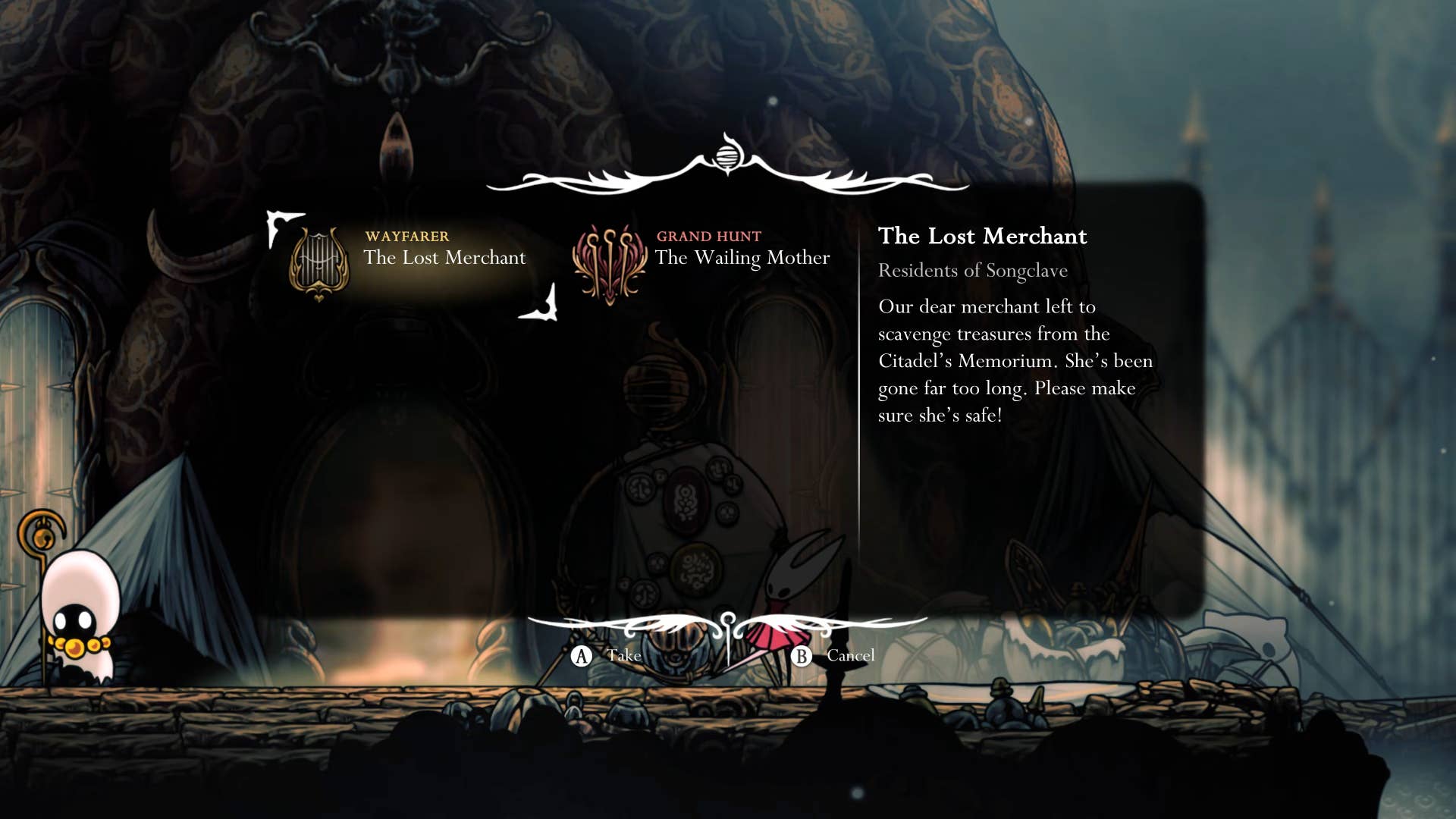 Hollow Knight screenshot: Silksong shows the path through memory.
