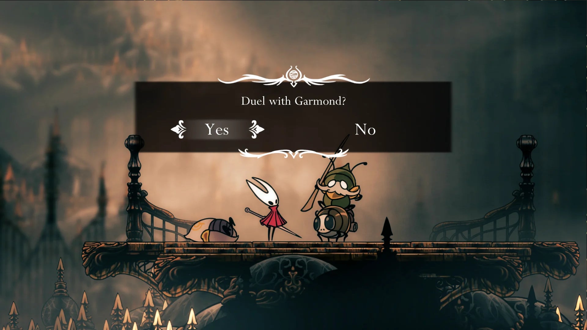 Hornet in Hollow Knight: Silksong challenges Garmond and Zaza to a friendly duel. - 8