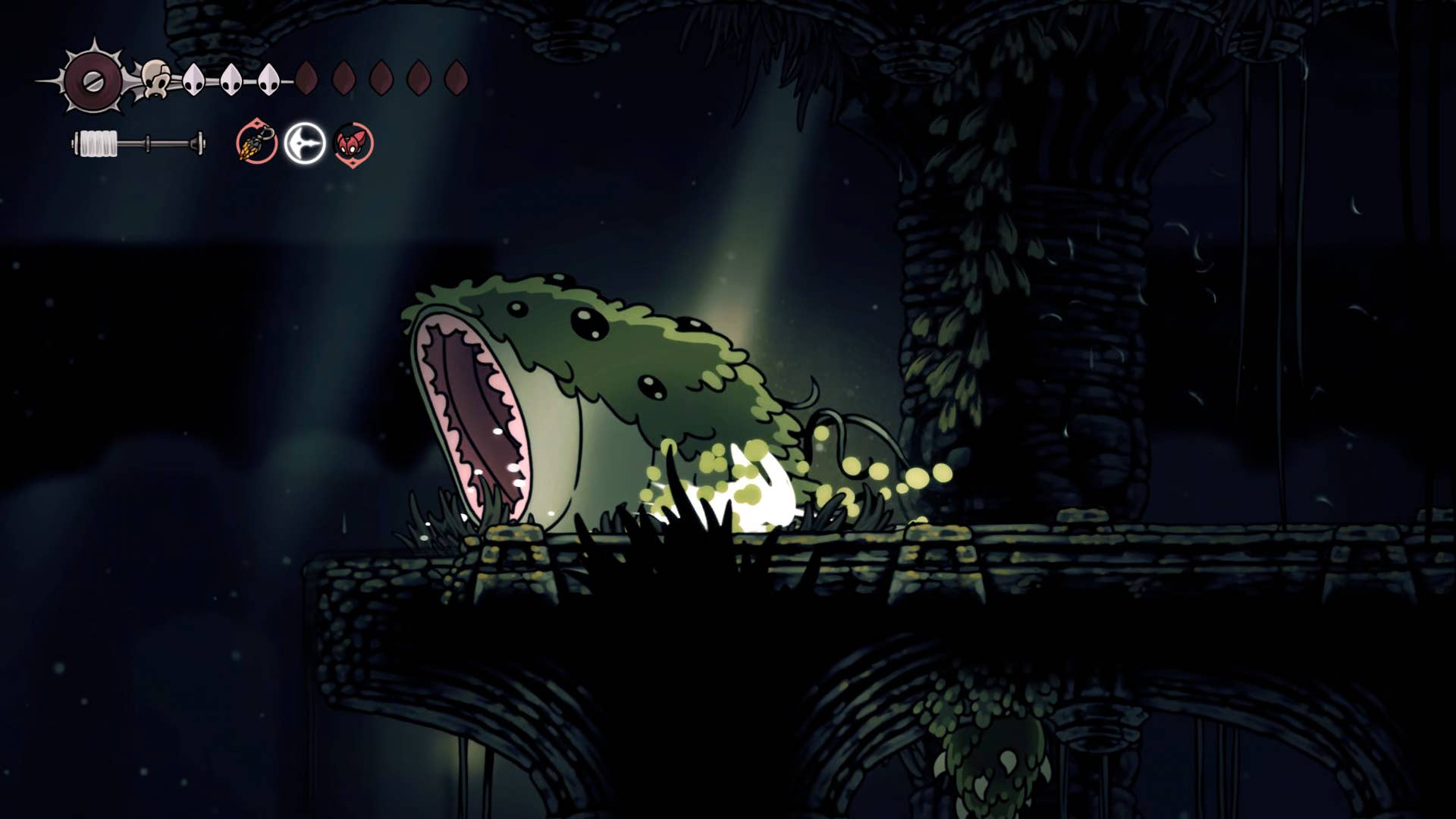 Screenshot of Hollow Knight: Silkson showing a path through corrupt ducts.