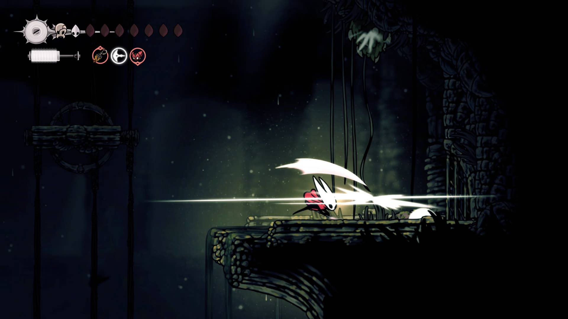 Screenshot of Hollow Knight: Silkson showing a path through corrupt ducts.