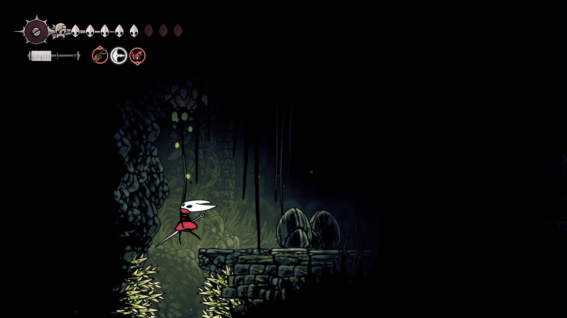 Screenshot of Hollow Knight: Silkson showing a path through corrupt ducts.