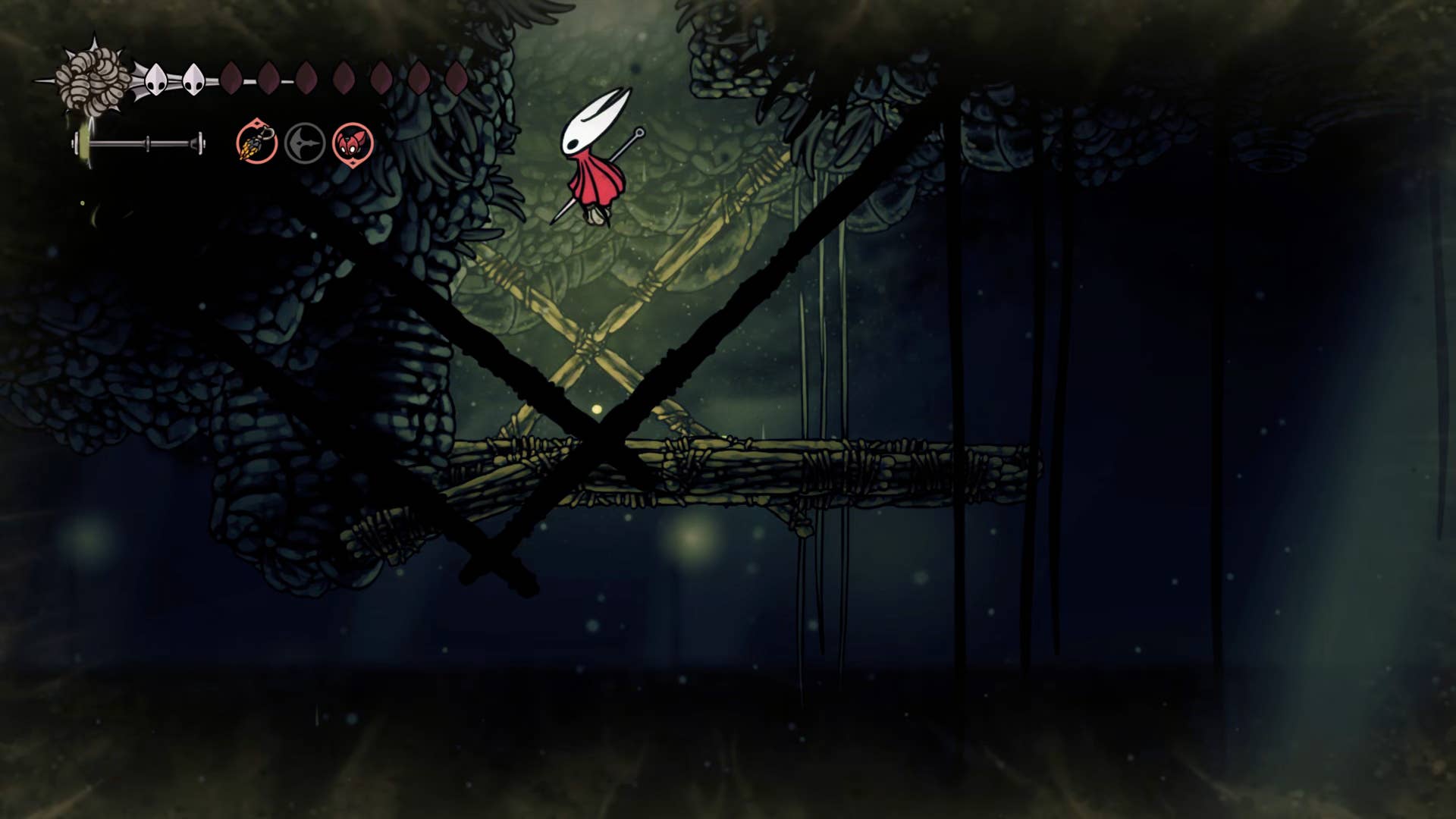 Screenshot of Hollow Knight: Silkson showing a path through corrupt ducts.