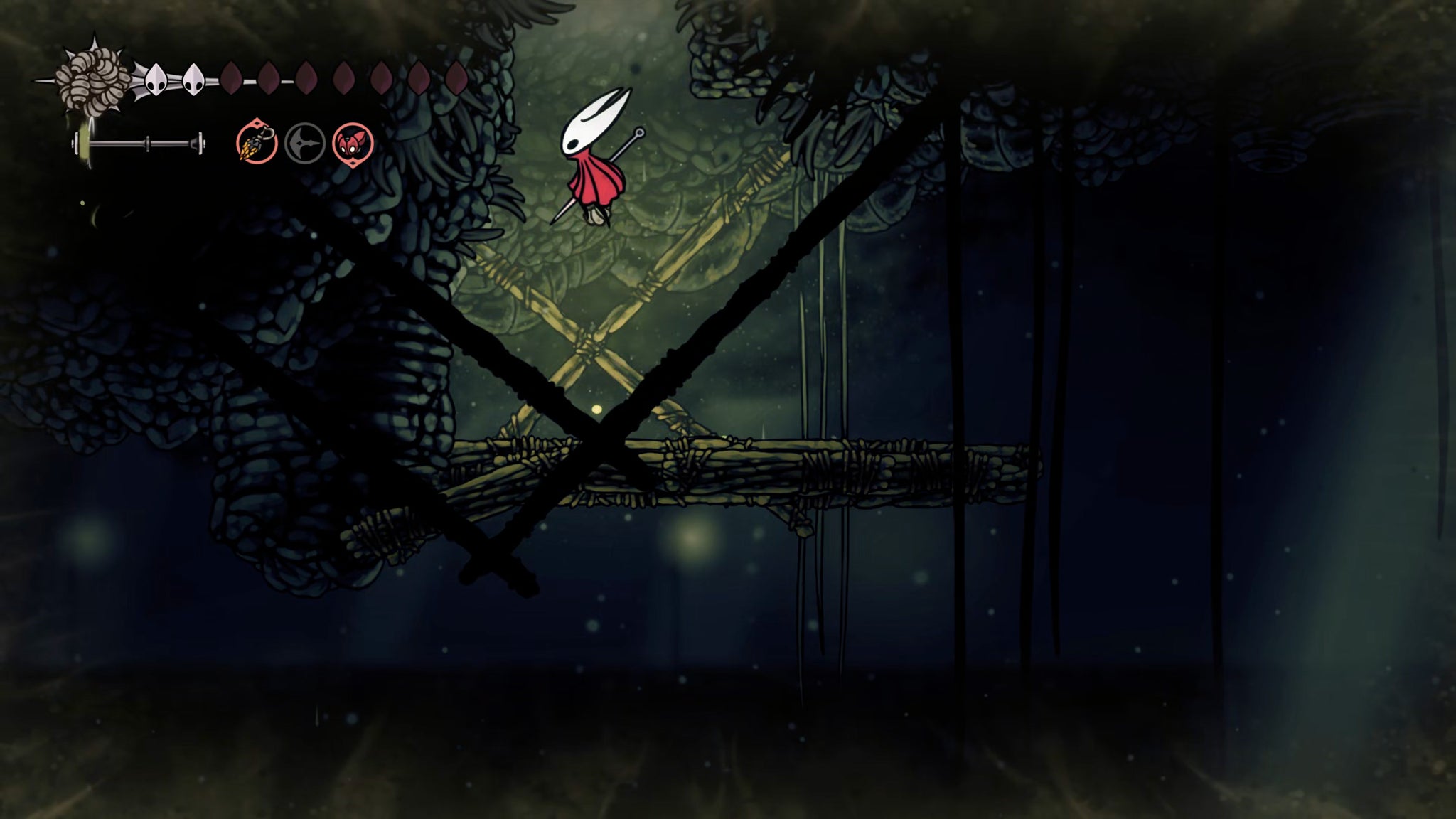 A screenshot of Hollow Knight: Silksong showing the path through the Putrified Ducts. - 13