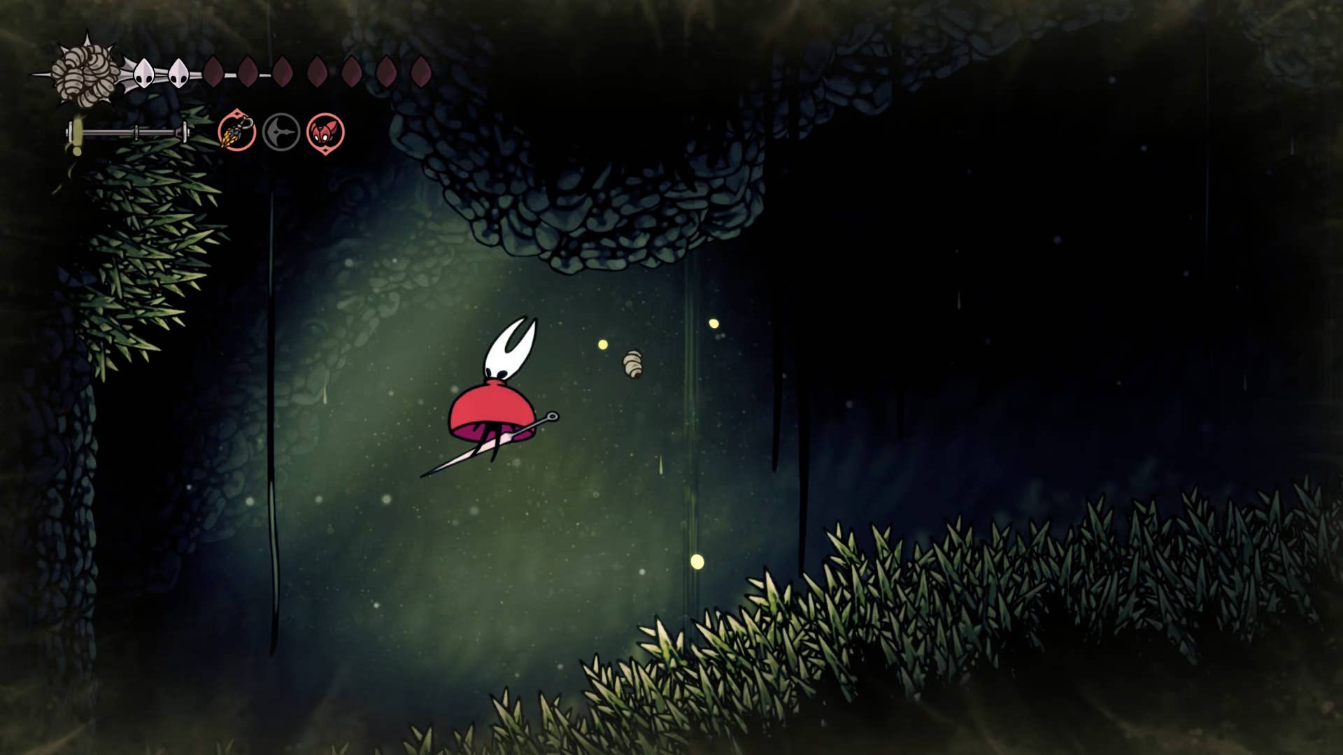 Screenshot of Hollow Knight: Silkson showing a path through corrupt ducts.
