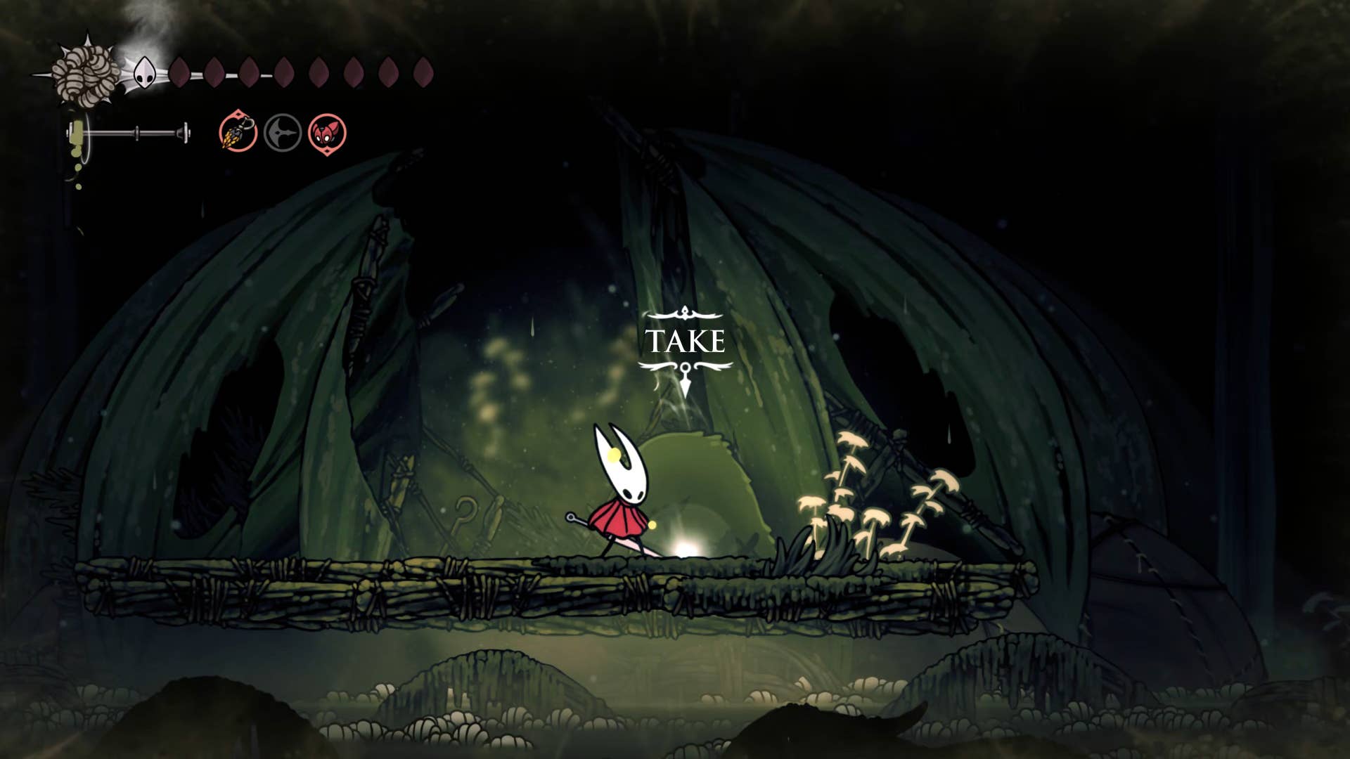 Screenshot of Hollow Knight: Silkson showing a path through corrupt ducts.