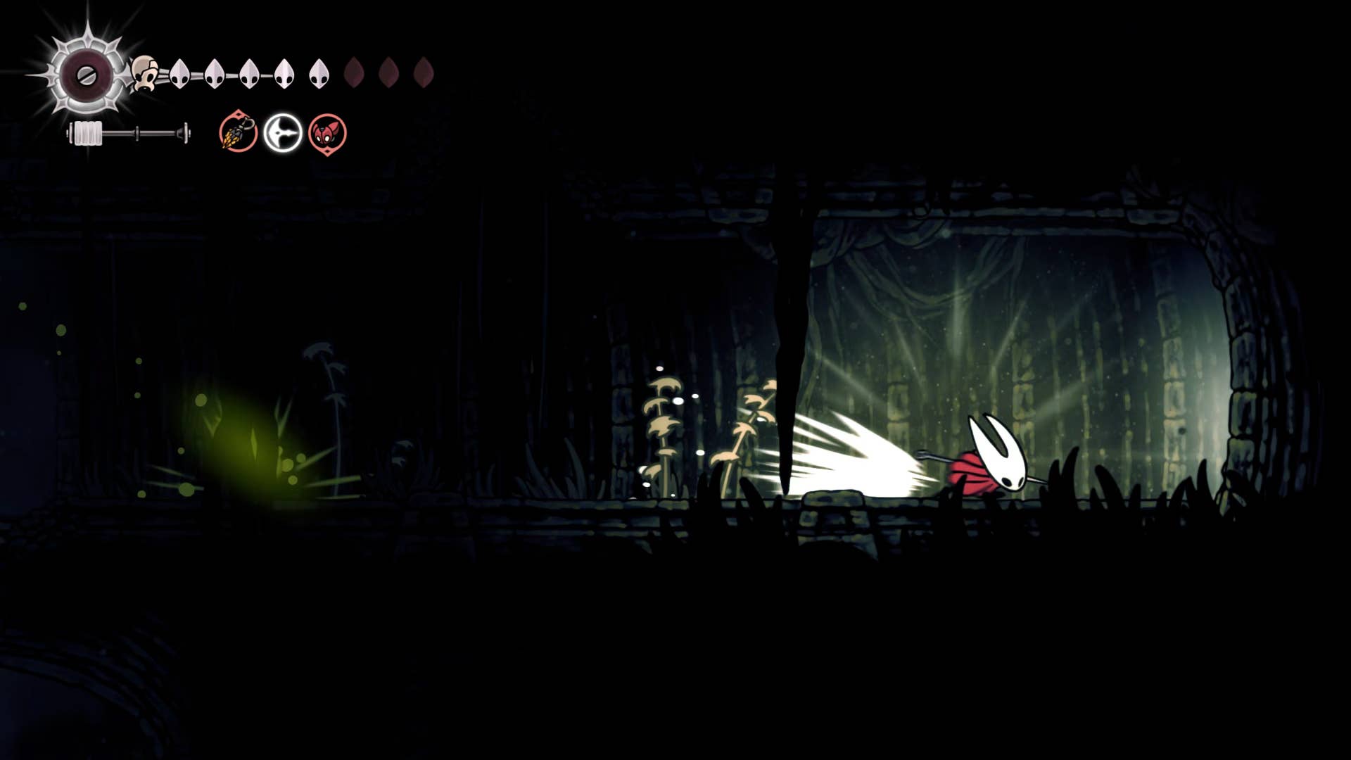 Screenshot of Hollow Knight: Silkson showing a path through corrupt ducts.