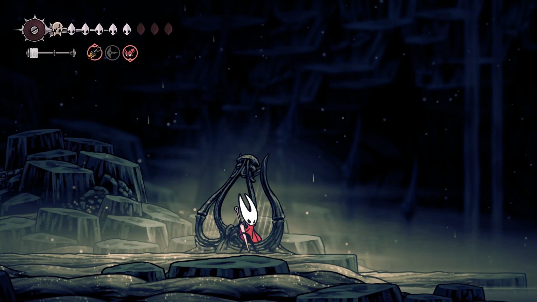 A screenshot of Hollow Knight: Silksong showing the path through the Putrified Ducts. - 21