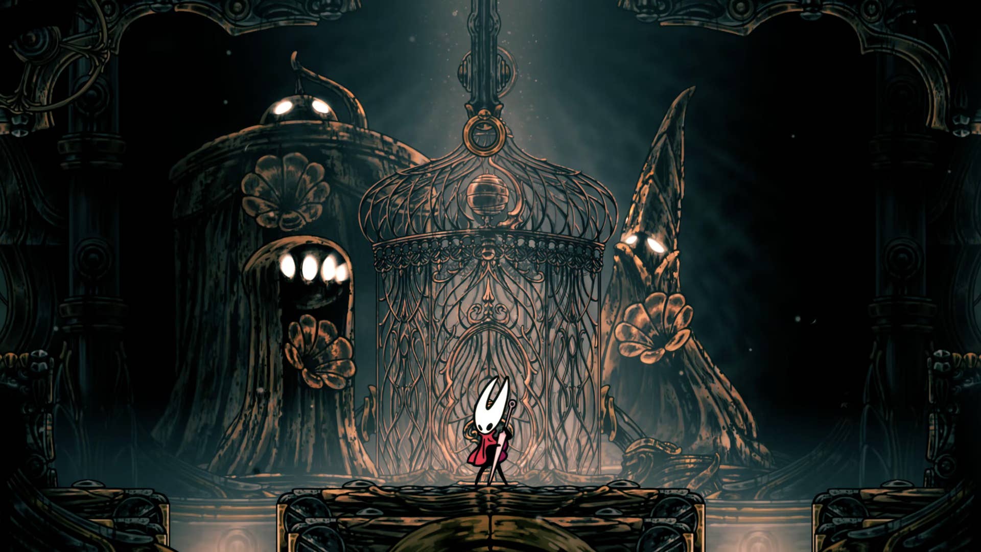Hollow Knight screenshot: Silkson showing the street in a cradle.
