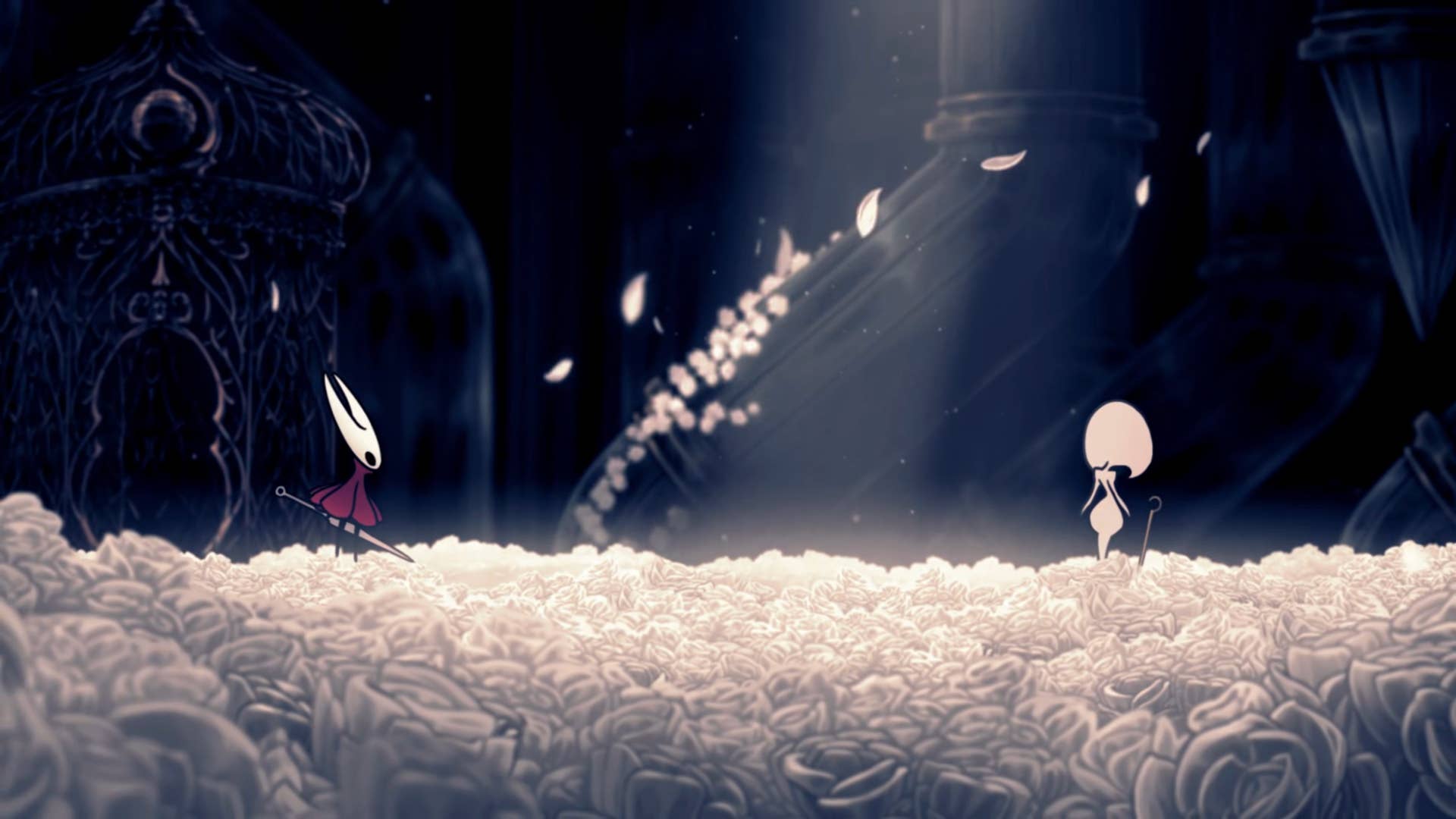 Hollow Knight screenshot: Silkson showing the street in a cradle.