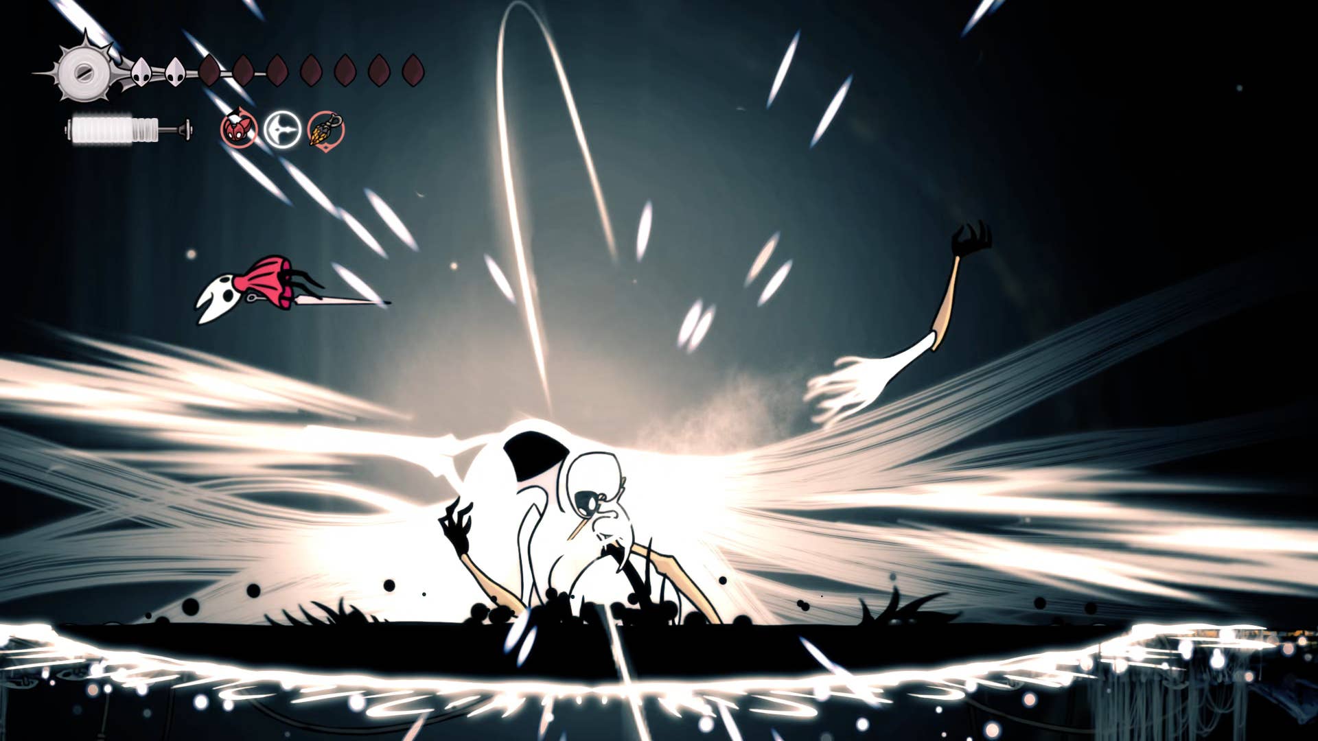 Hollow Knight screenshot: Silkson showing the street in a cradle.