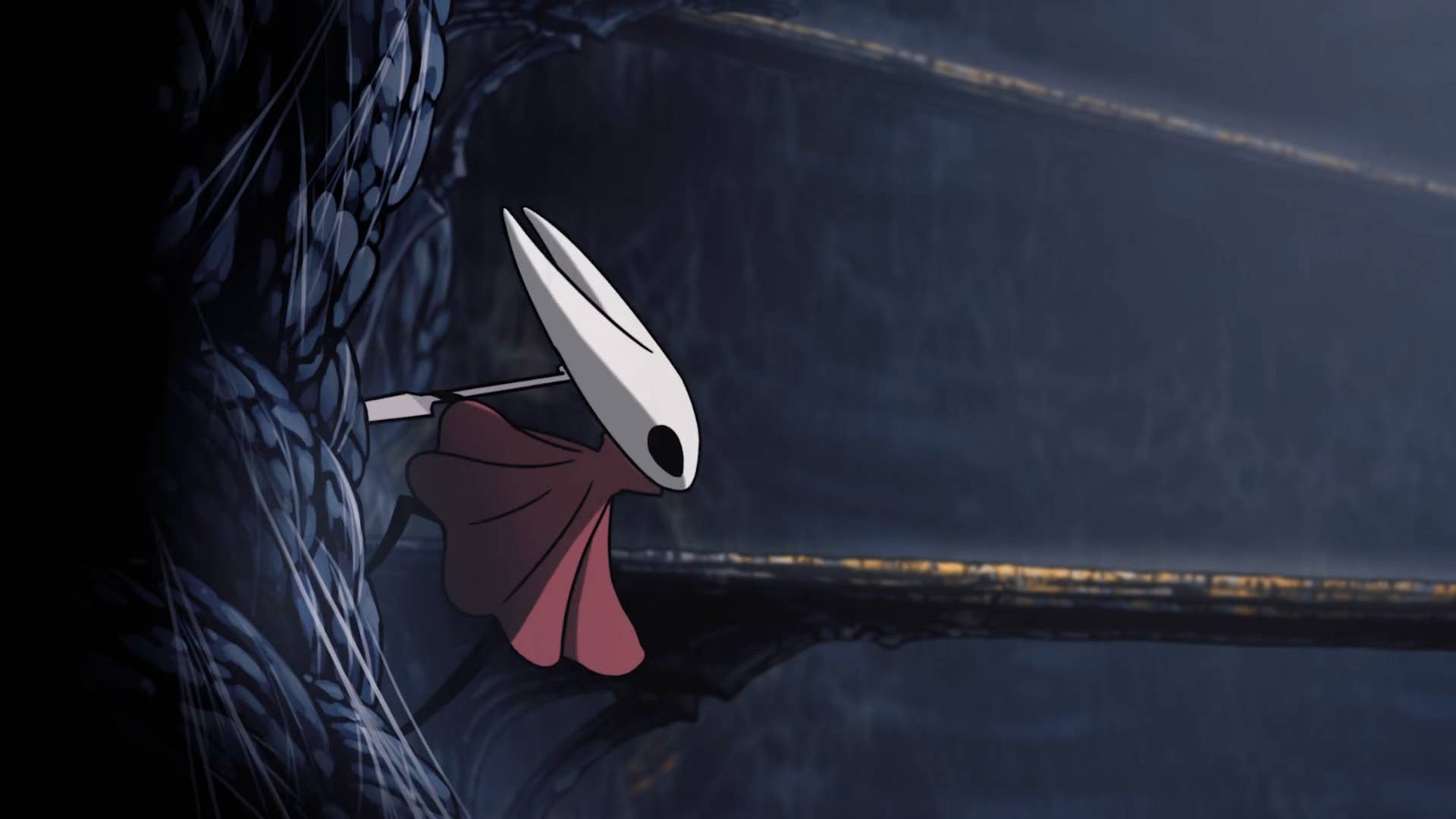 Hollow Knight screenshot: Silkson showing the street in a cradle.