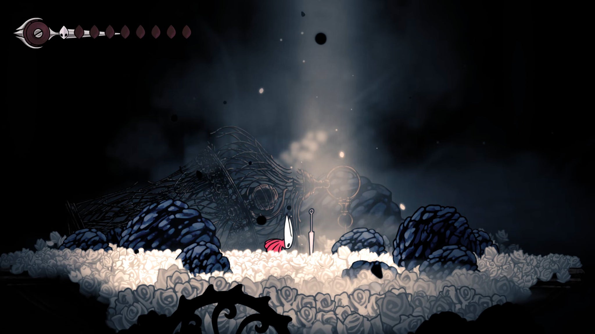 A screenshot of Hollow Knight: Silksong showing the path through the beginning of Act 3. - 4