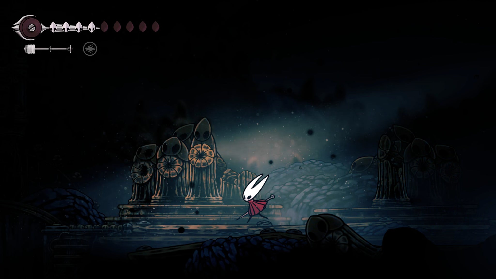 A screenshot of Hollow Knight: Silksong showing the path through the beginning of Act 3. - 5