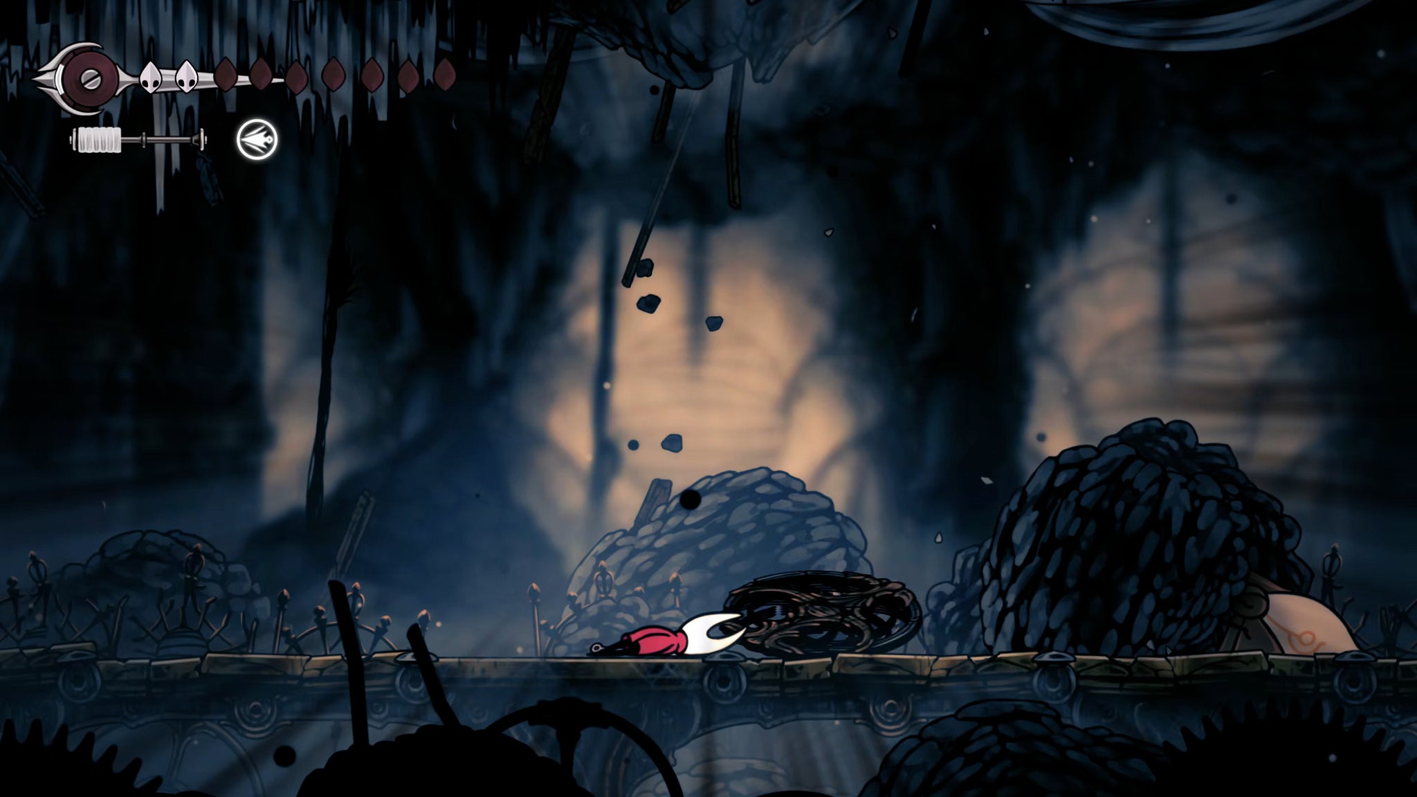A screenshot of Hollow Knight: Silksong showing the path through the beginning of Act 3. - 7