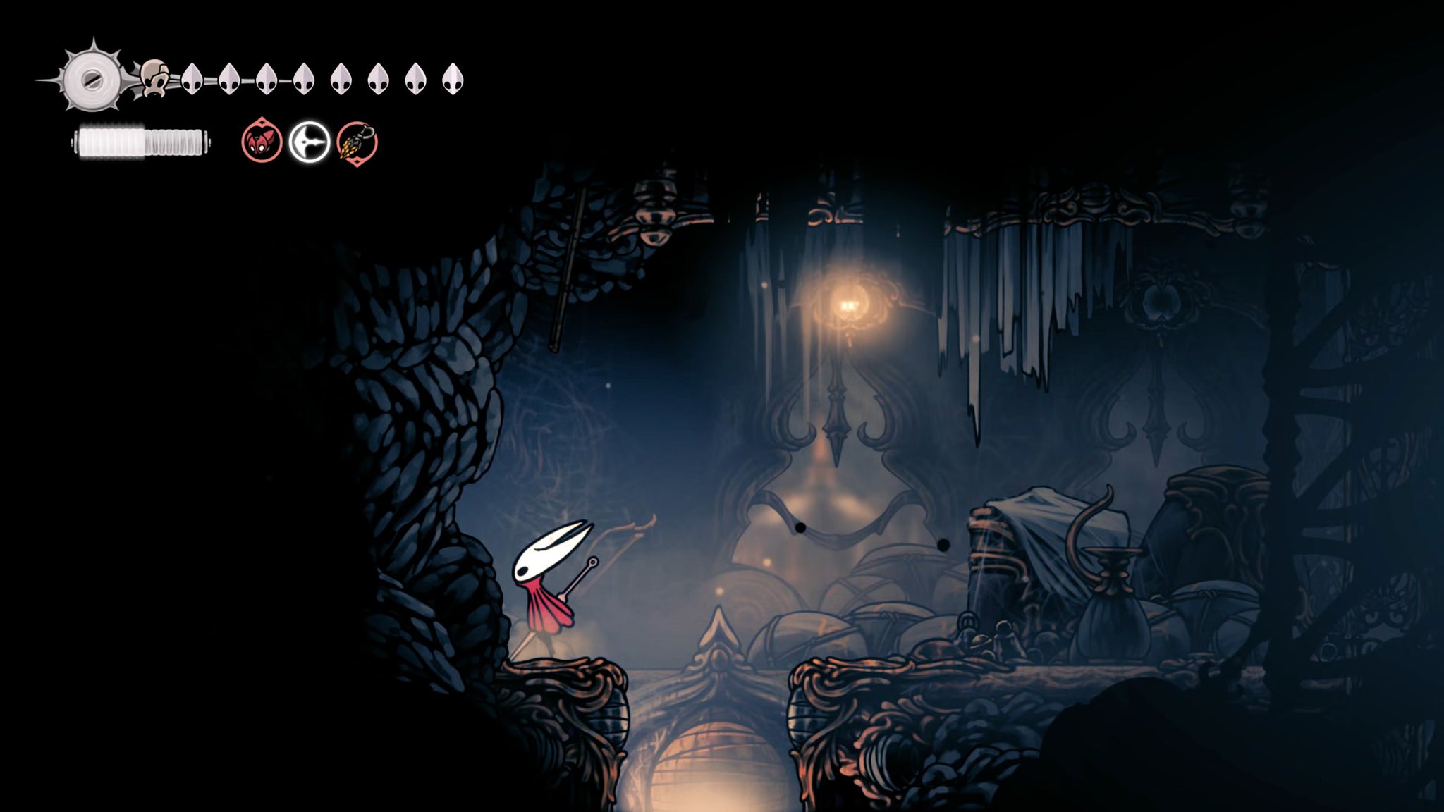 A screenshot of Hollow Knight: Silksong showing the path through the beginning of Act 3. - 8