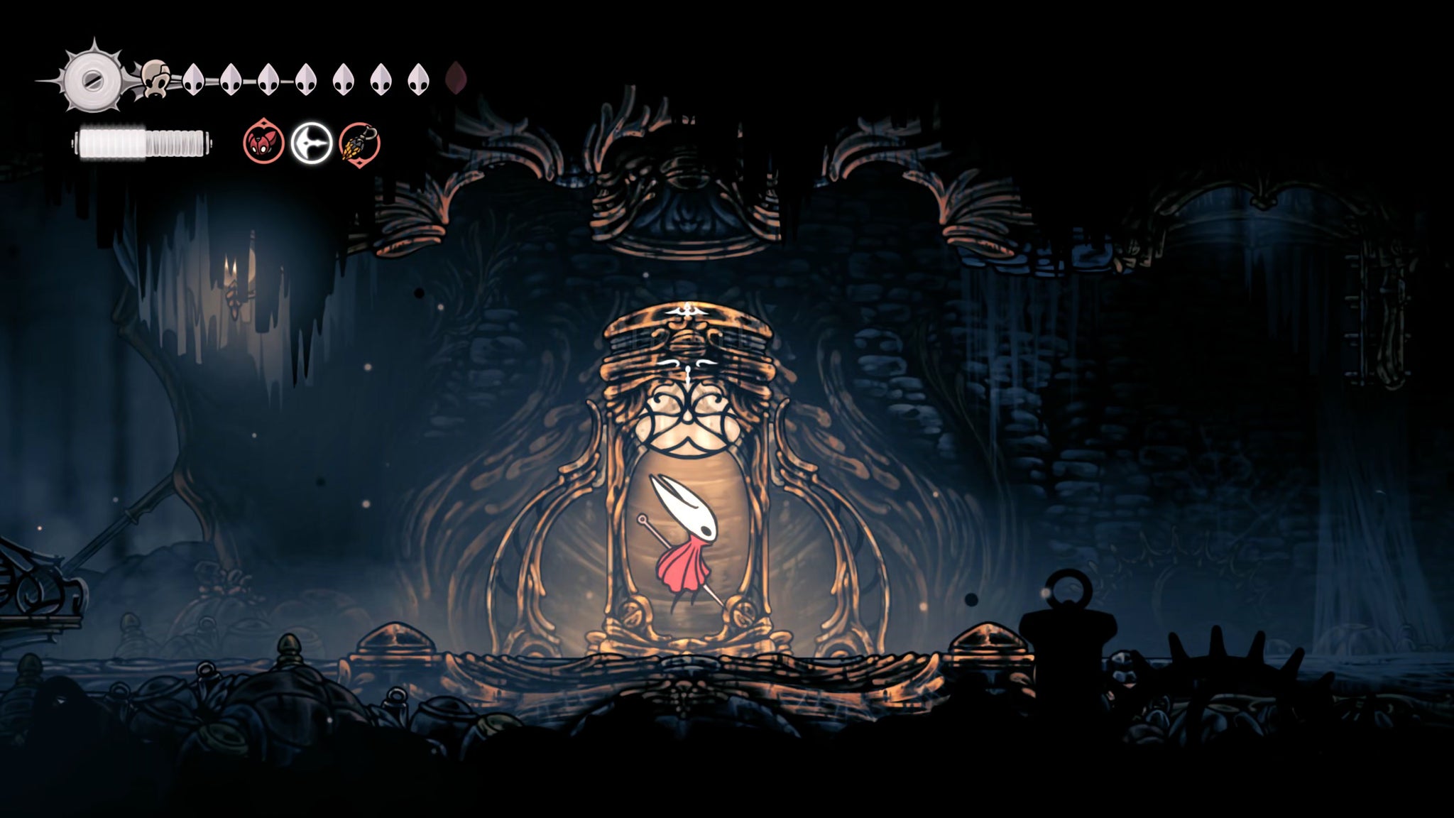 A screenshot of Hollow Knight: Silksong showing the path through the beginning of Act 3. - 9