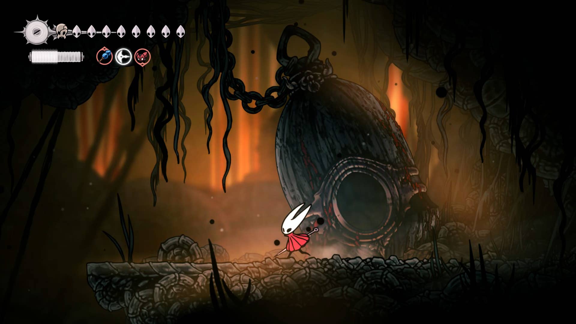 Hollow Knight screenshot: Silksong showing the path through Abyss.