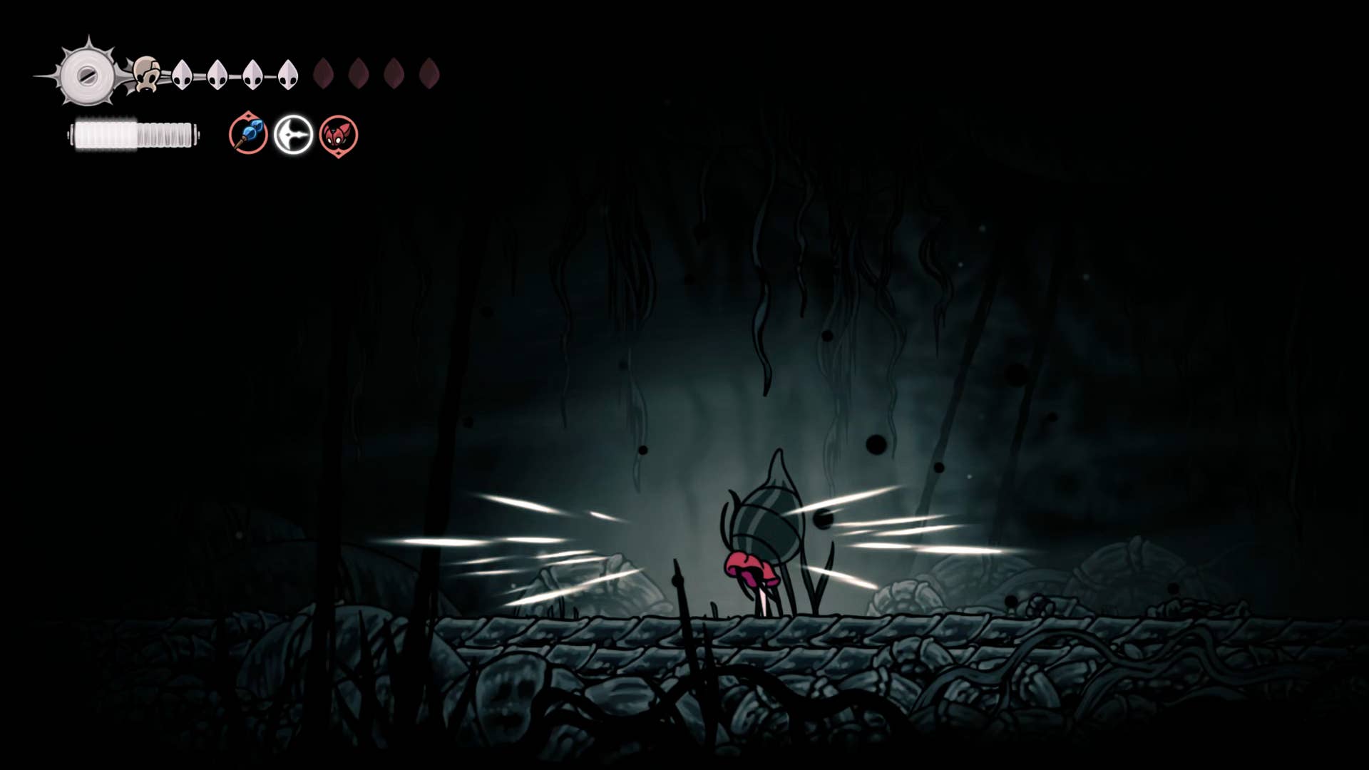 Hollow Knight screenshot: Silksong showing the path through Abyss.