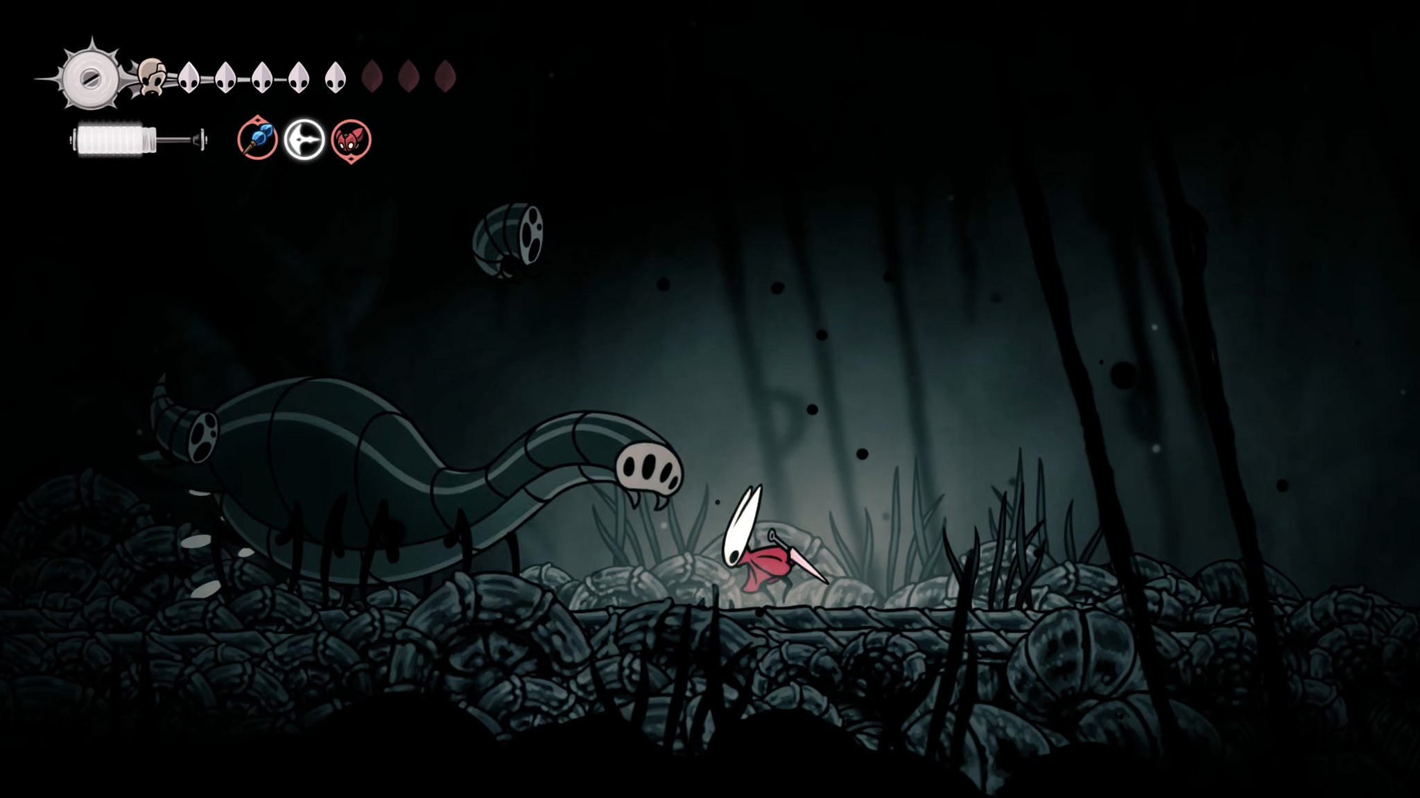 A screenshot of Hollow Knight: Silksong showing the path through The Abyss. - 13
