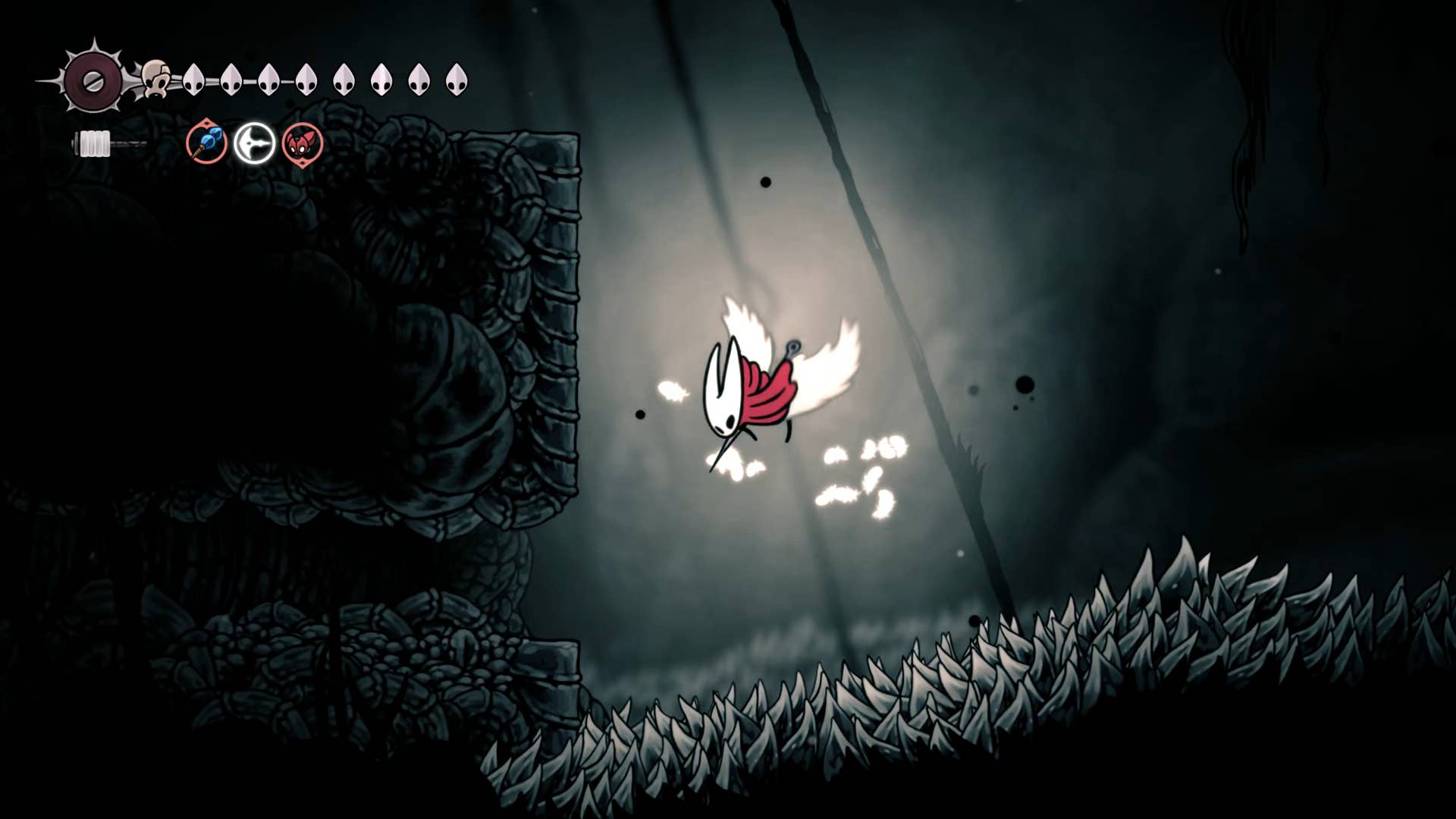 Hollow Knight screenshot: Silksong showing the path through Abyss.