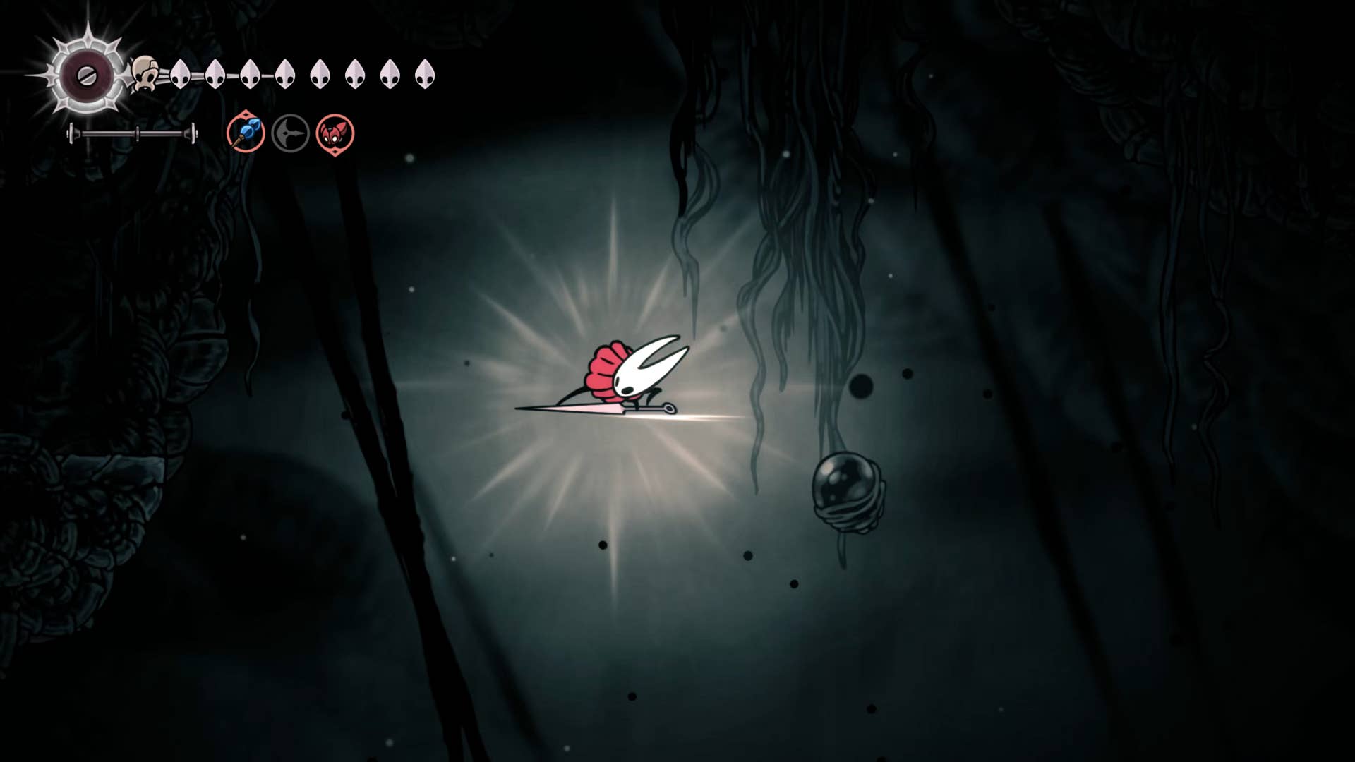 Hollow Knight screenshot: Silksong showing the path through Abyss.