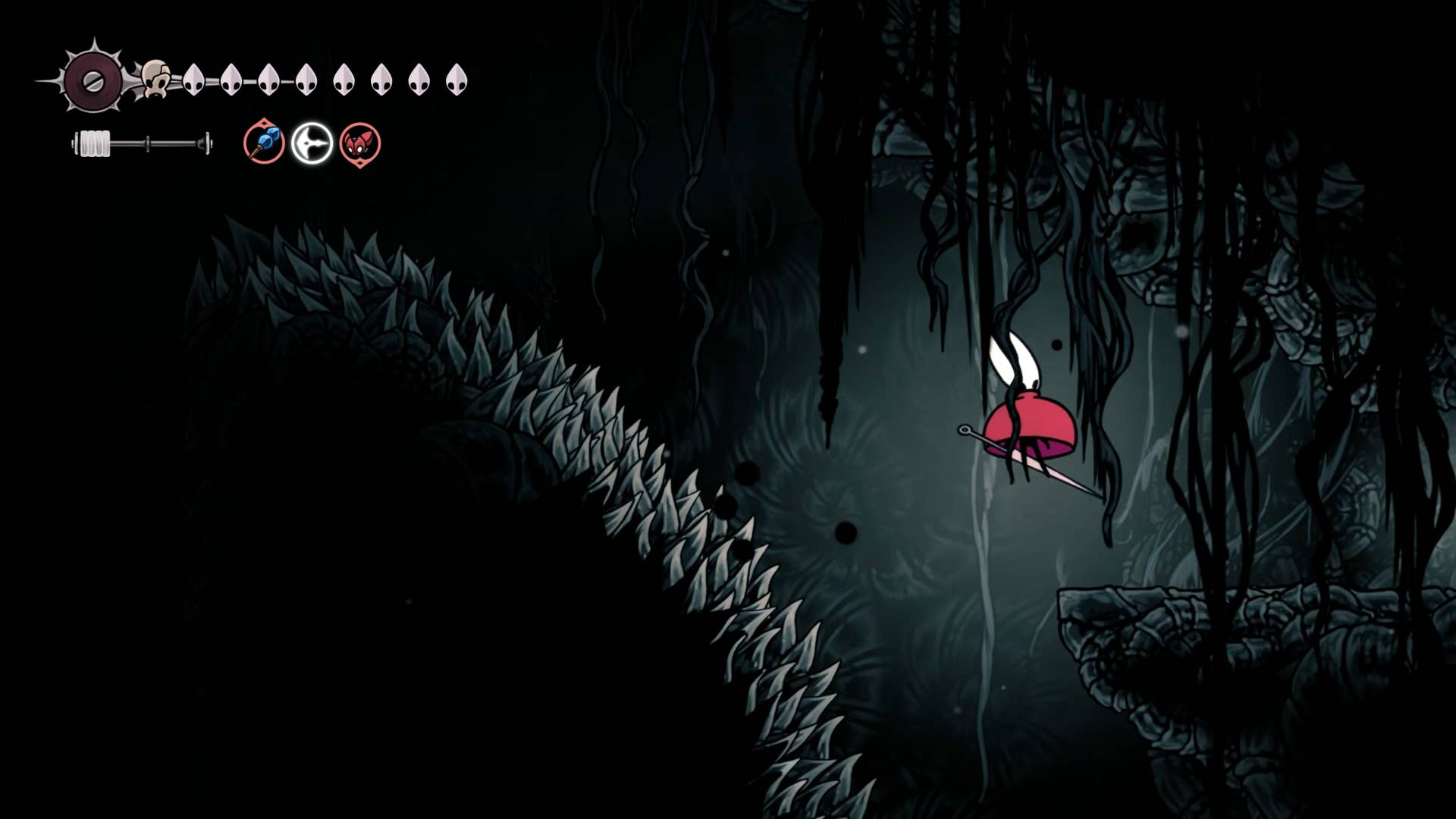 Hollow Knight screenshot: Silksong showing the path through Abyss.