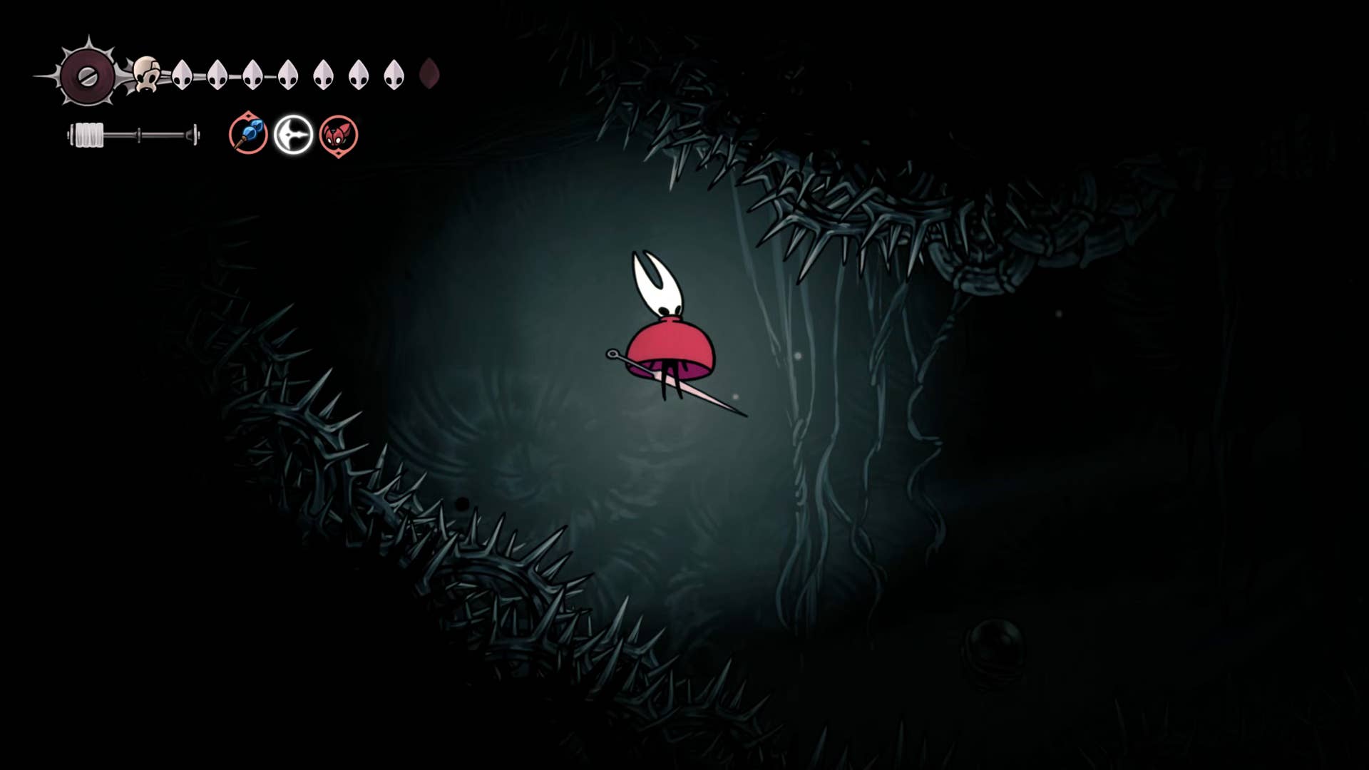Hollow Knight screenshot: Silksong showing the path through Abyss.