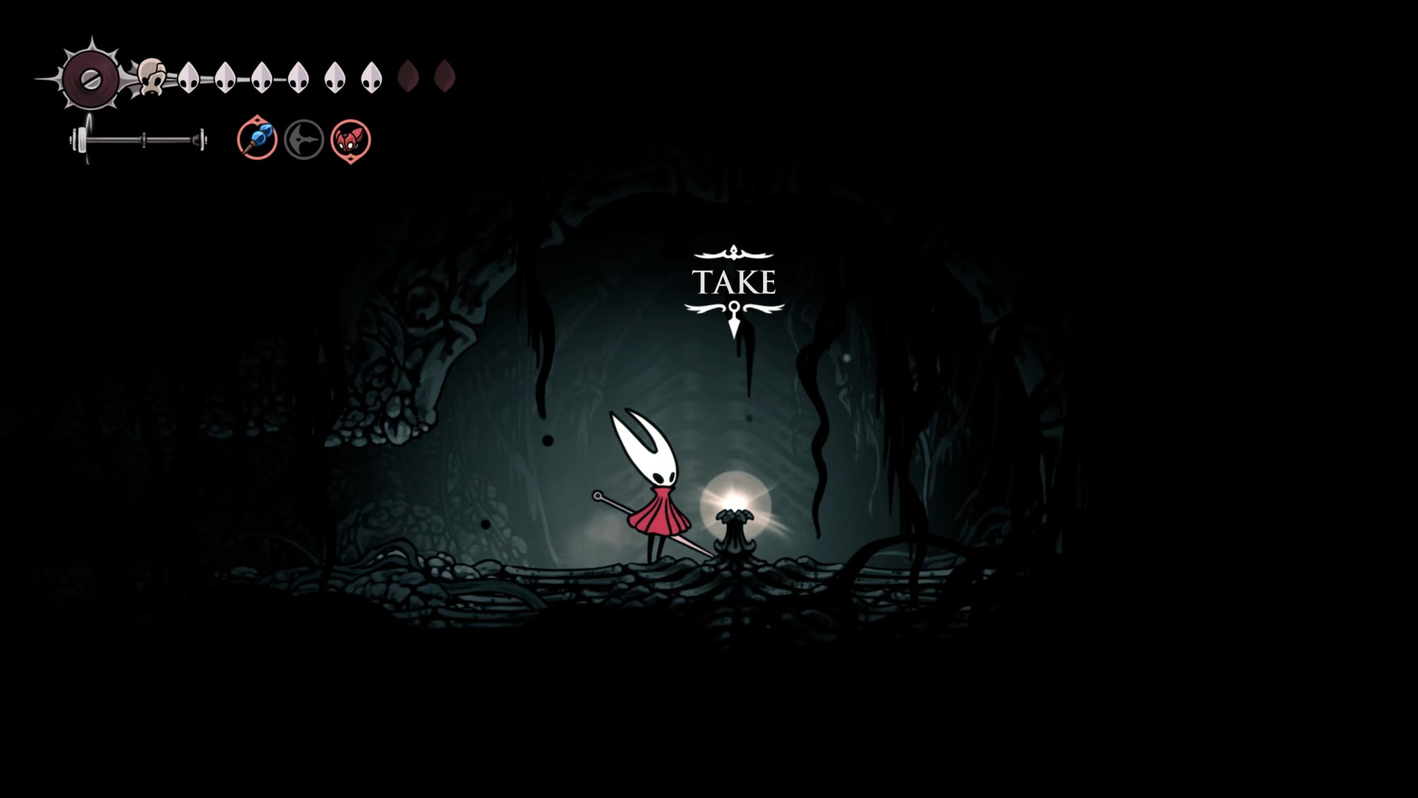 A screenshot of Hollow Knight: Silksong showing the path through The Abyss. - 18