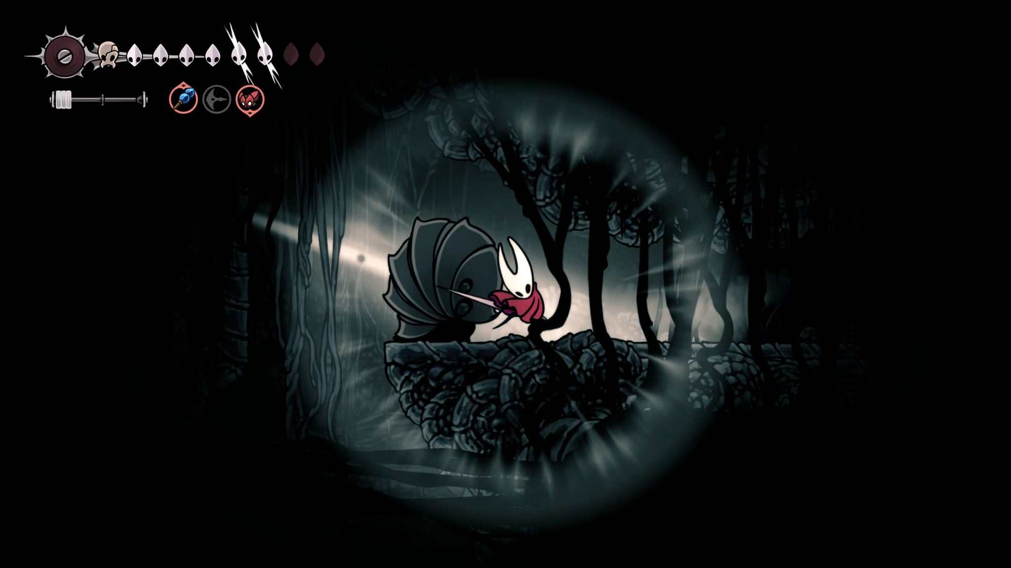 A screenshot of Hollow Knight: Silksong showing the path through The Abyss. - 19