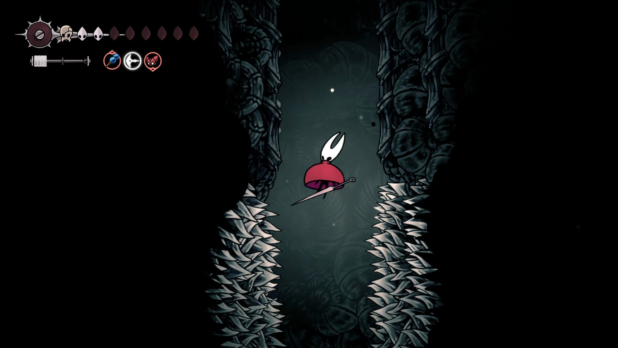 A screenshot of Hollow Knight: Silksong showing the path through The Abyss. - 20