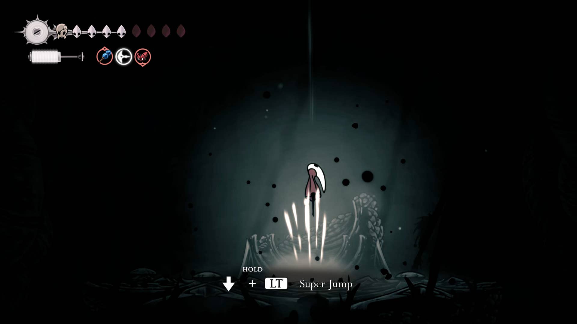 Hollow Knight screenshot: Silksong showing the path through Abyss.