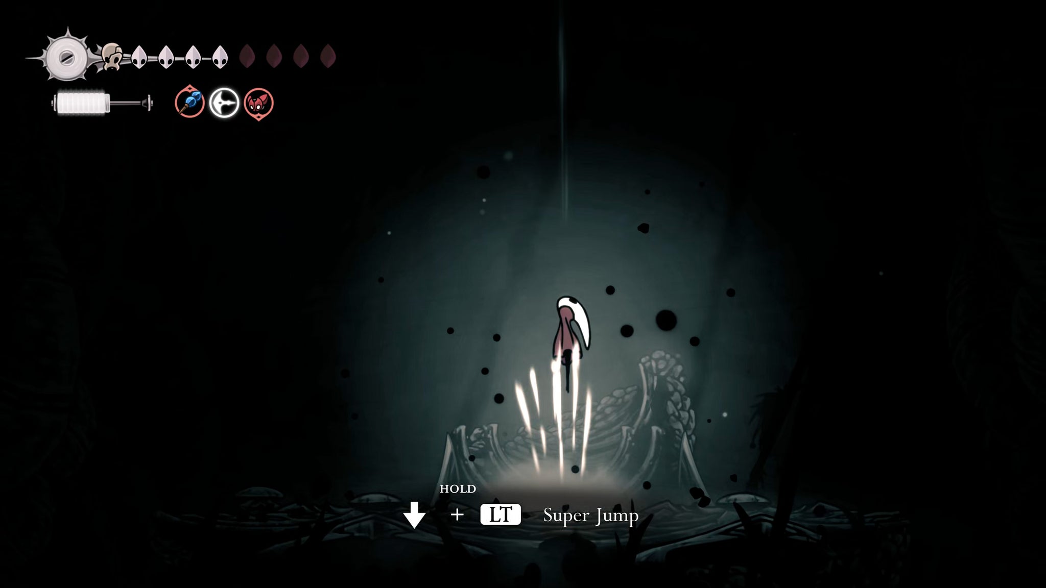 A screenshot of Hollow Knight: Silksong showing the path through The Abyss. - 30