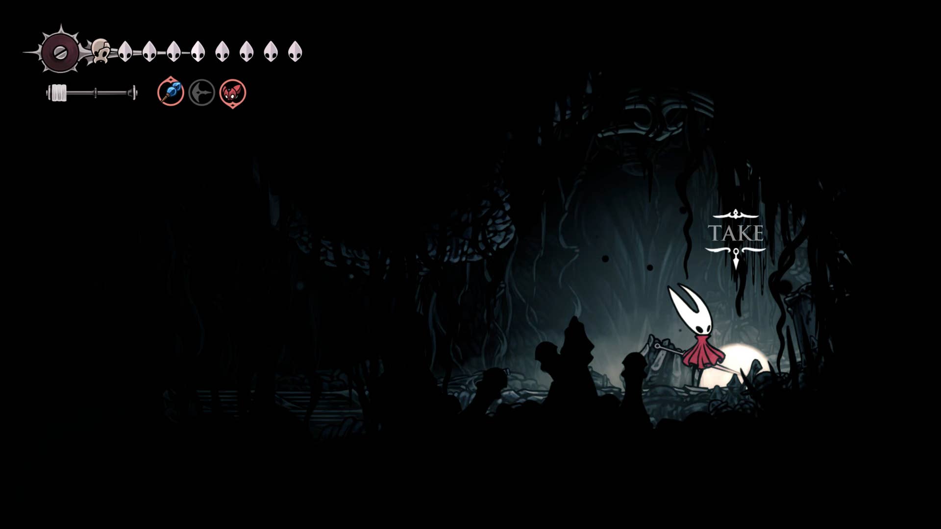 Hollow Knight screenshot: Silksong showing the path through Abyss.